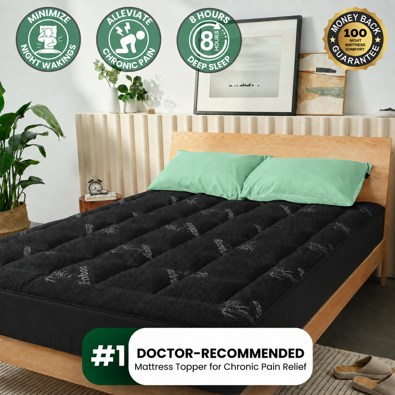 Restnolia Bamboo Mattress Topper Bundle - White, Queen, 4 Inches - product image 2