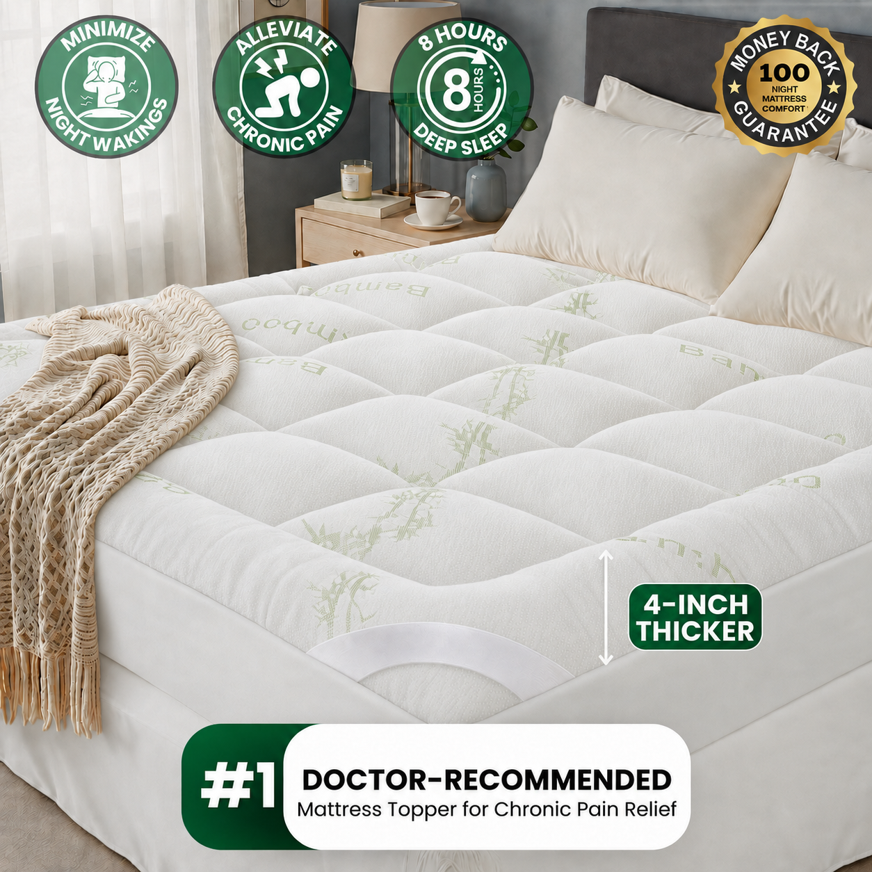 Restnolia Bamboo Mattress Topper Bundle - White, Twin, 2 Inches - product image 3