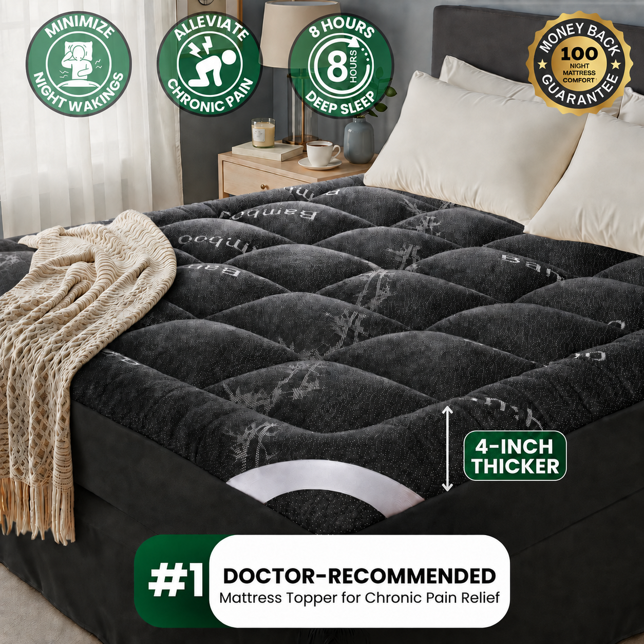 Restnolia Bamboo Mattress Topper Bundle - White, Twin, 4 Inches - product image 4
