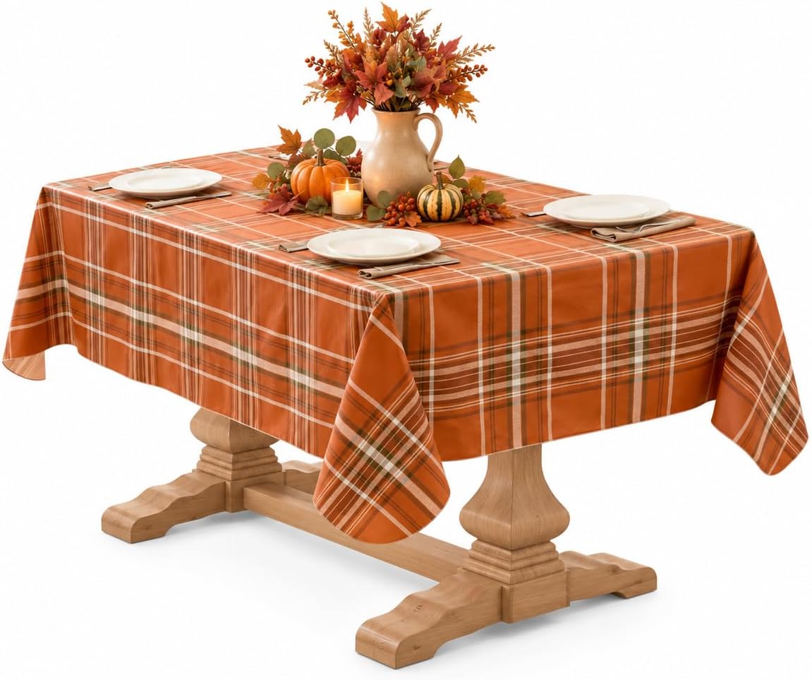 Thanksgiving Pocono Plaid Vinyl Tablecloth 60×84 Inch, Rectangular