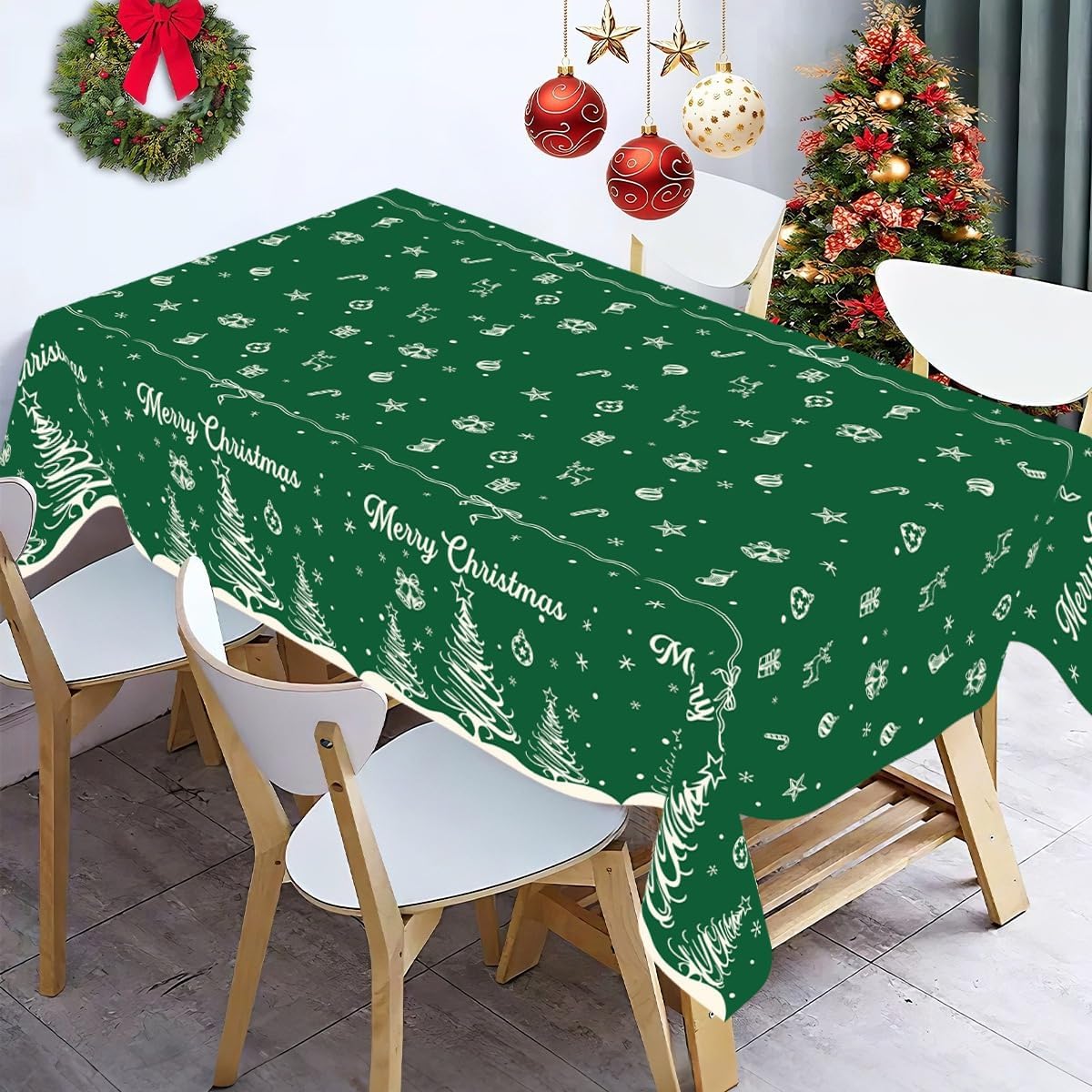 Christmas Disposable PE Tablecloth 72.05×53.94 Inch, Dark Green