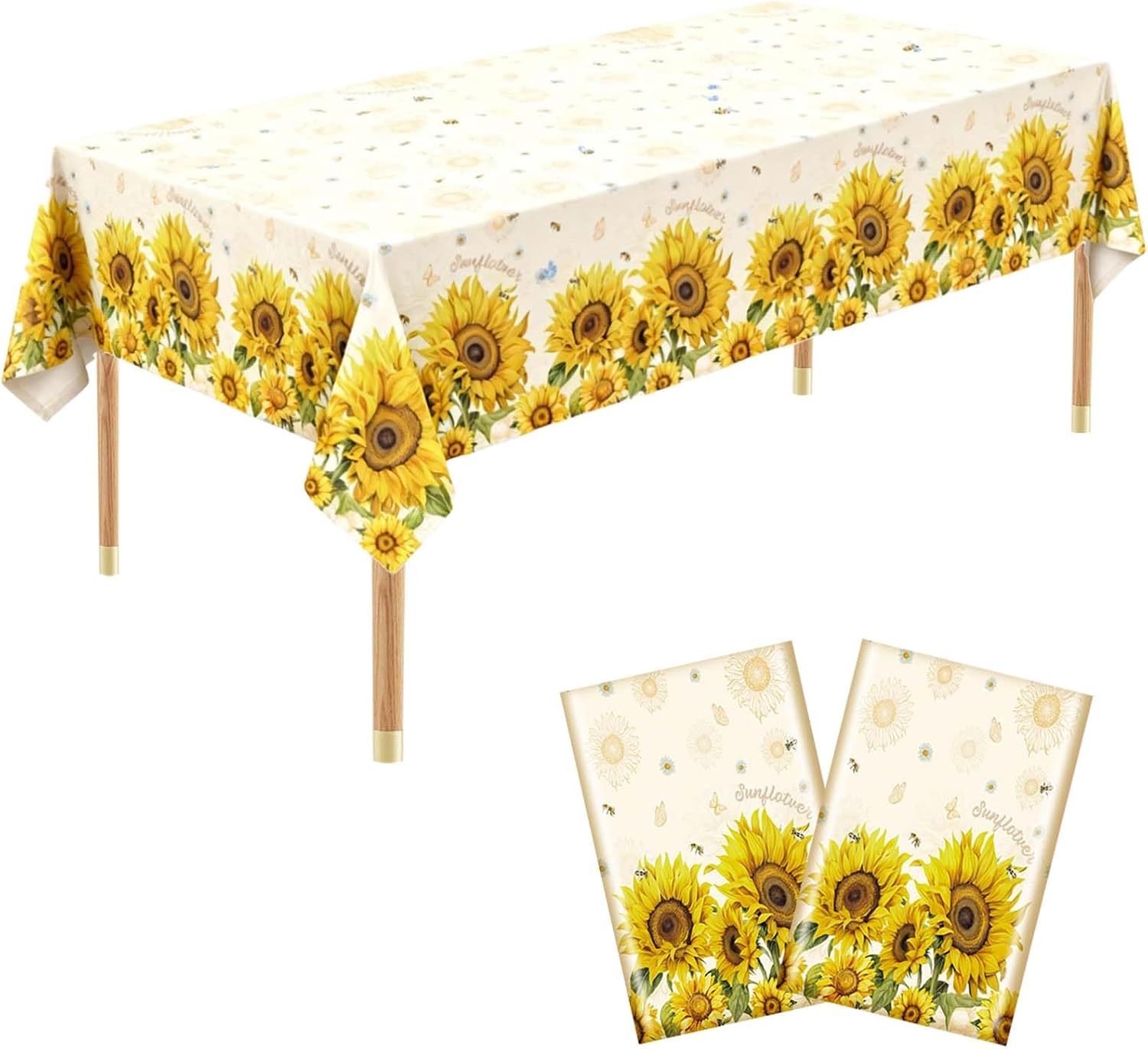 Bee Theme Disposable Plastic Tablecloth 2 Pack, 54×108 Inch