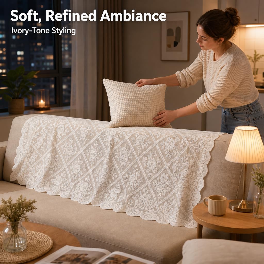 White Square Lace Tablecloth, Rose Embroidery Crochet Cover