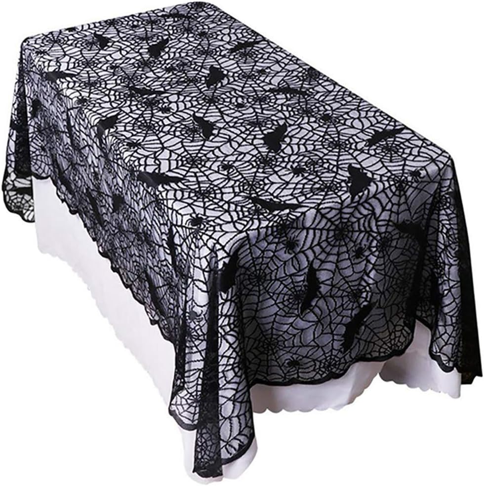 Halloween Bat Spider Web Lace Tablecloth, Rectangular