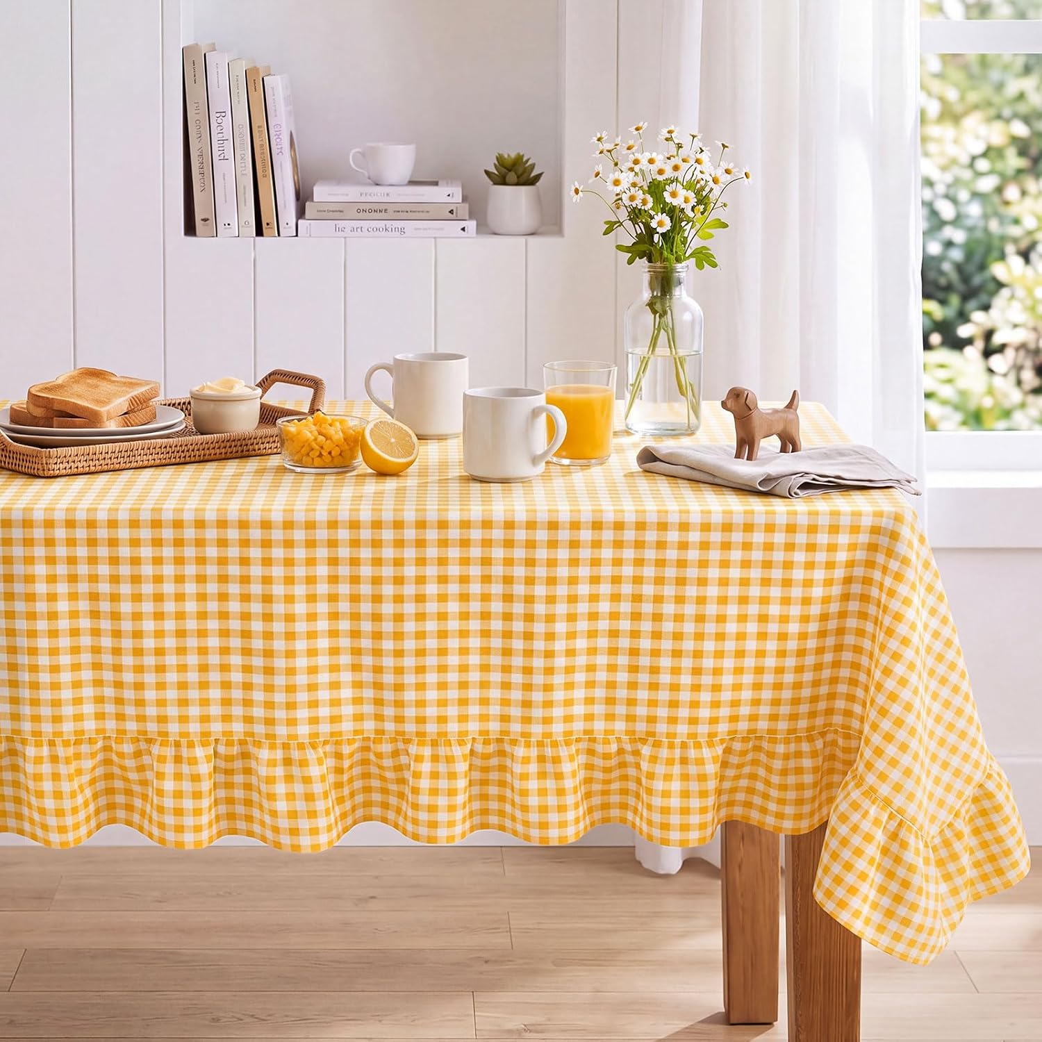 Ruffled Gingham Tablecloth 52×70 Inch, Rectangular