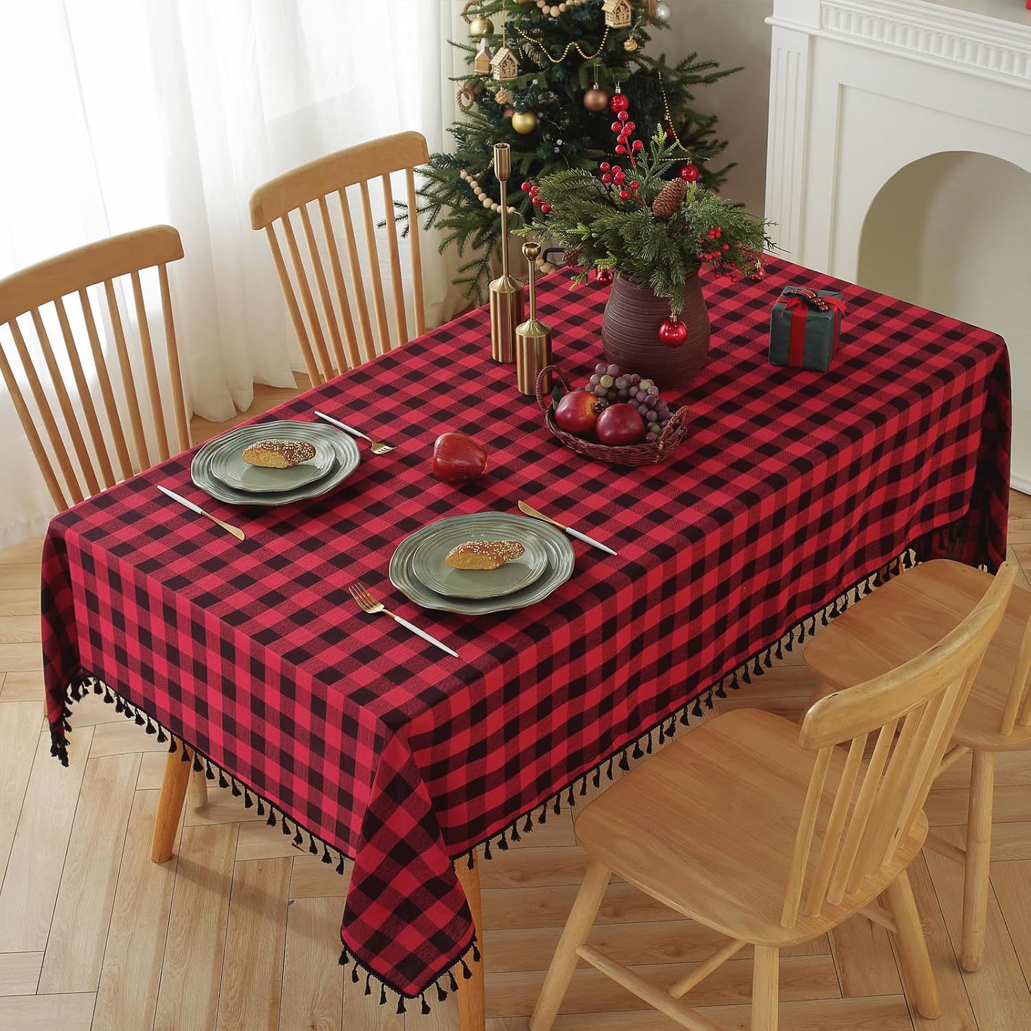 Round Fall Gingham Tablecloth, 60" Diameter