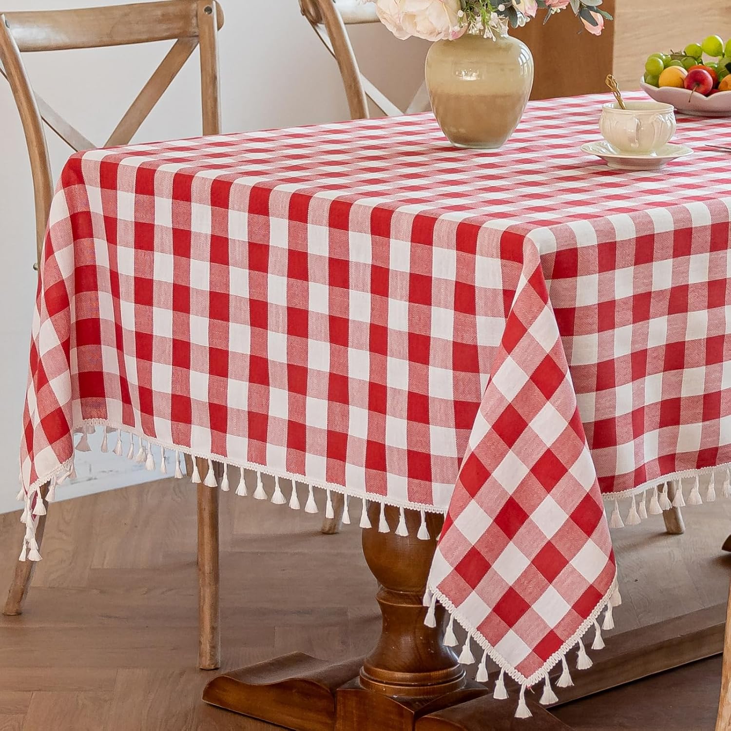 Round Fall Gingham Tablecloth, 60" Diameter