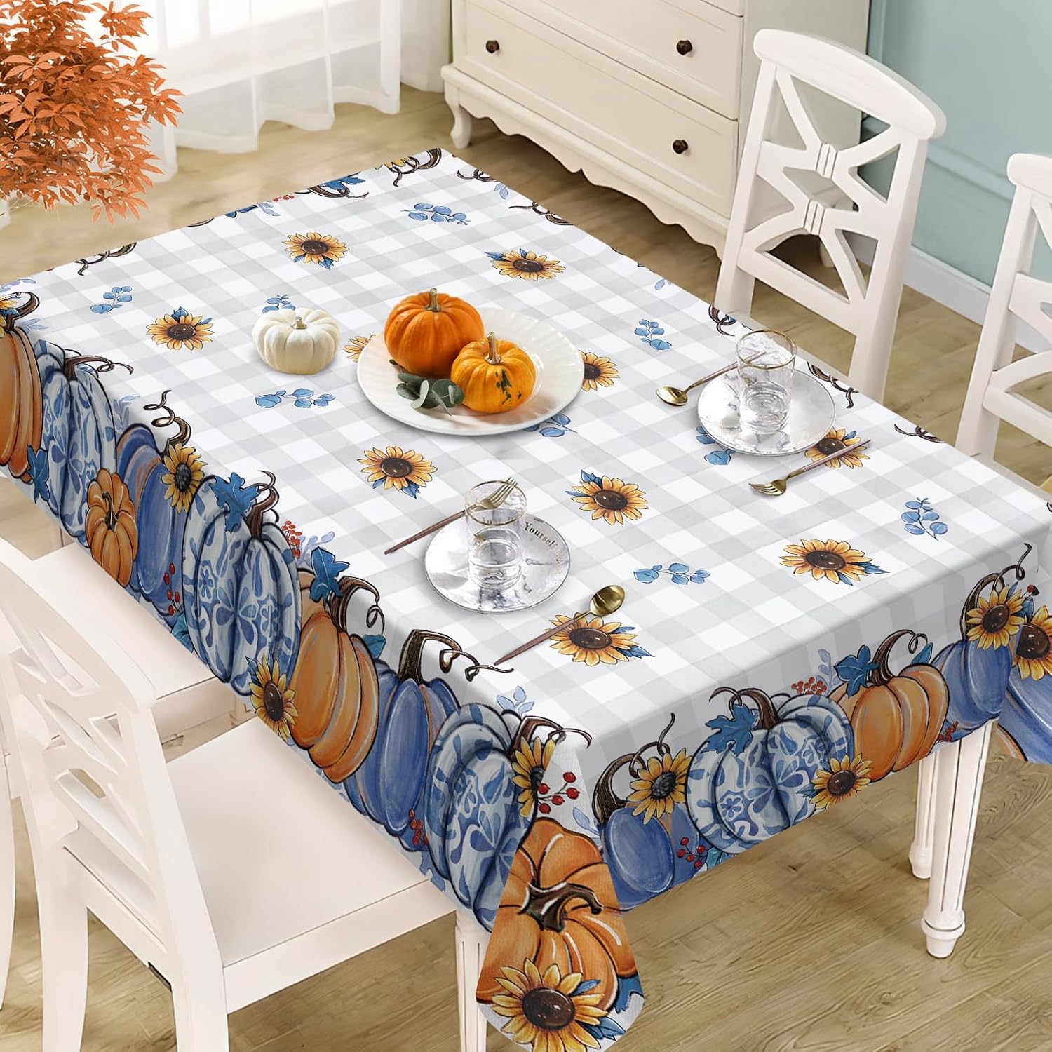 Fall Chinoiserie Pumpkin Round Tablecloth 70 Inch