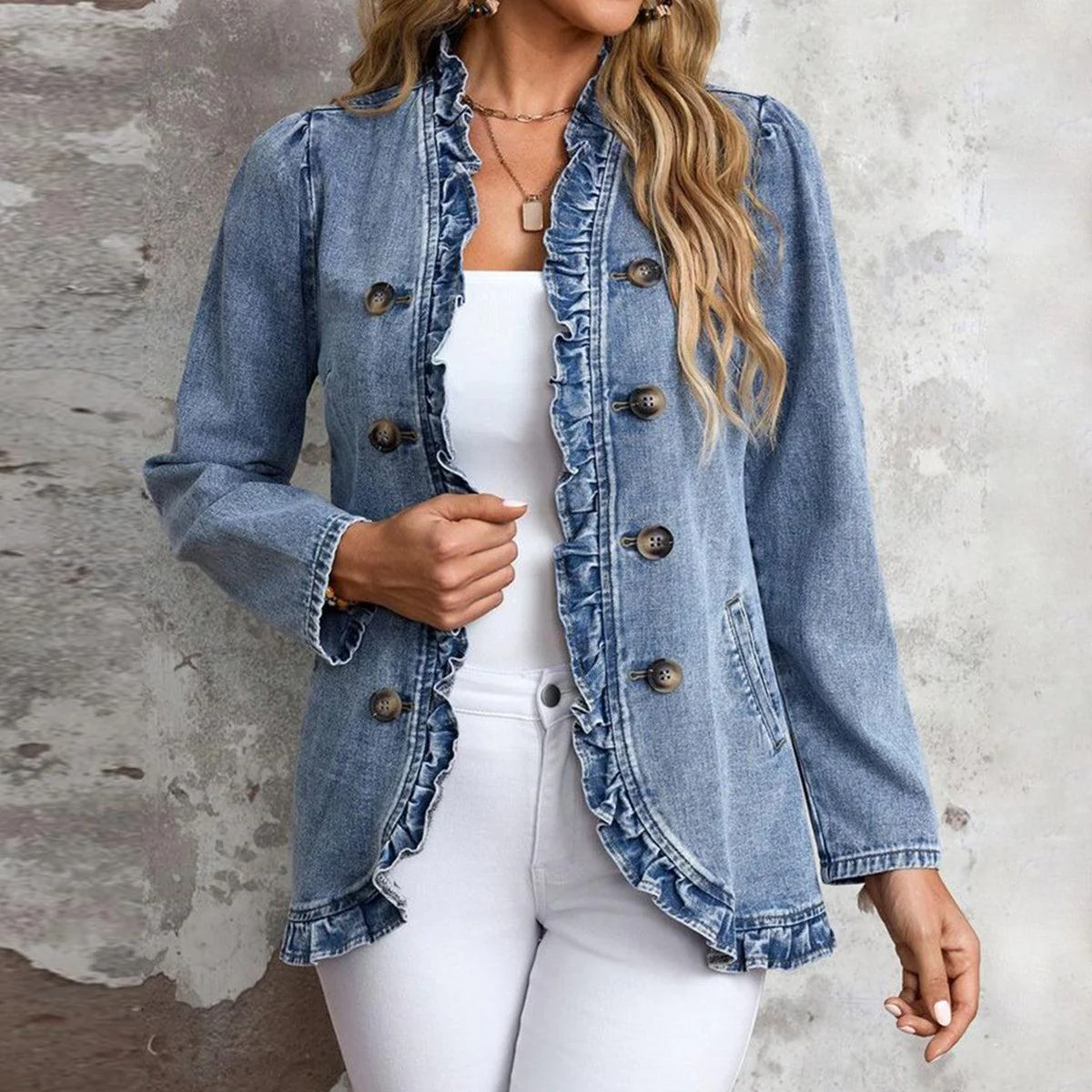 Popular Plain Collarless Long Sleeve Outerwear