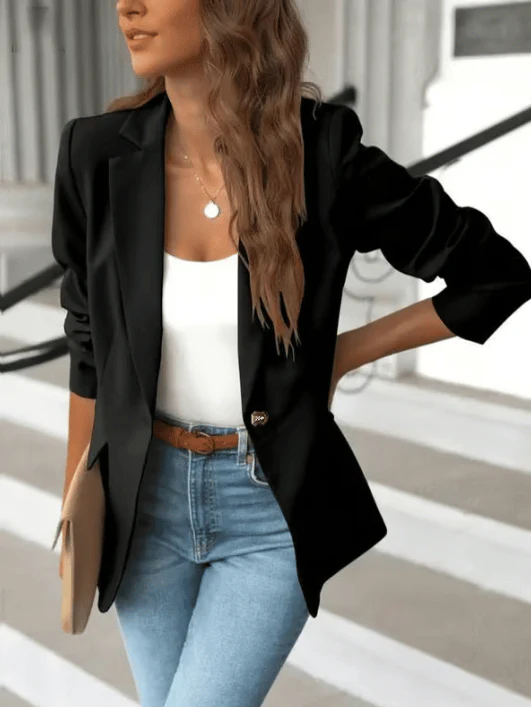 Women’s Minimalist Solid Button Lapel Collar Blazer