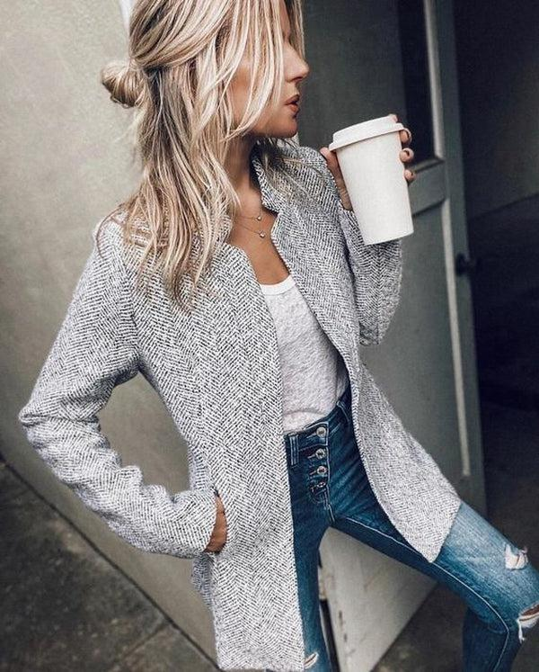 Groovy Long Sleeve Plain Outerwear
