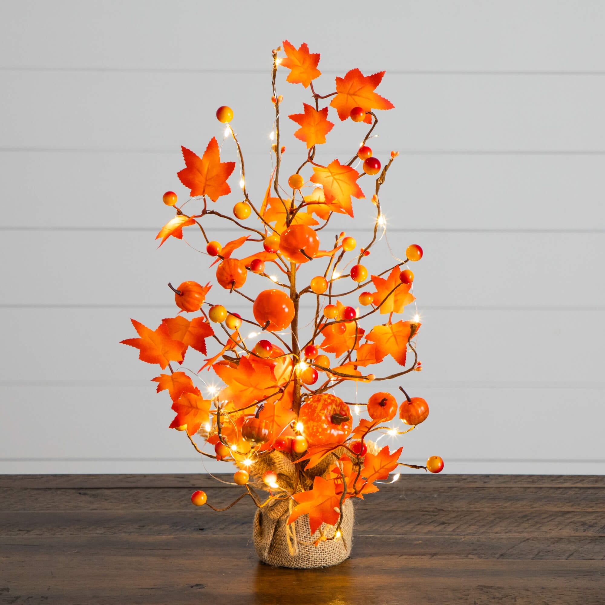 Pumpkin Maple Tabletop Accent with String Lights