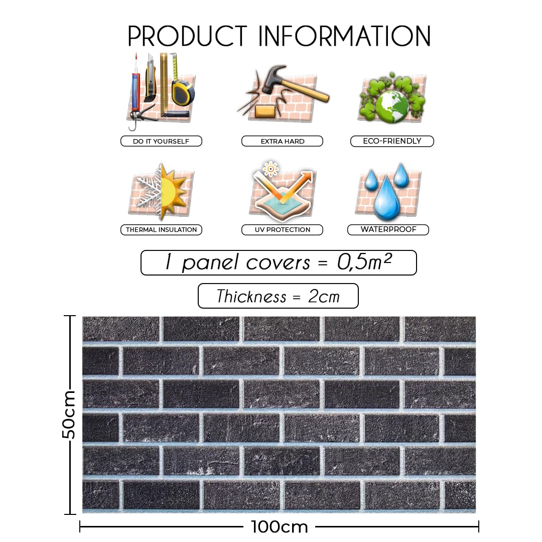 1-Pc 3D Brick Effect Wall Panels - Outdoor Wall Cladding, Decorative Wall Panels for Living Room, Balcony, Terrace, Office, Faux Brick, 50x100 cm