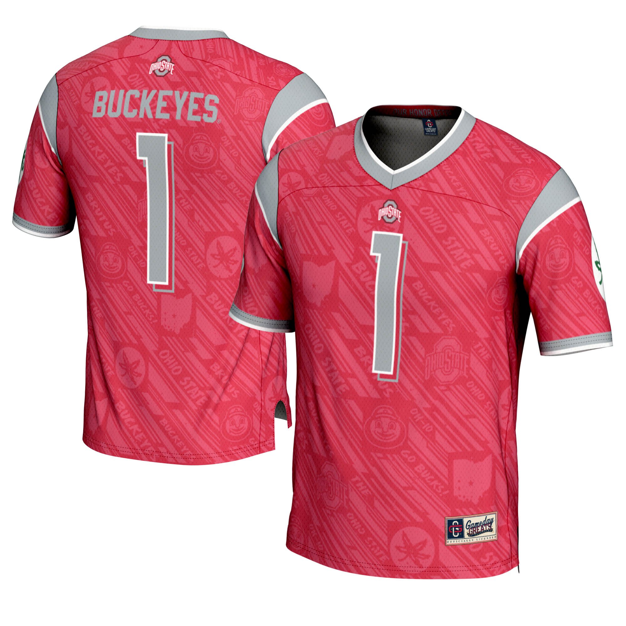 Highlight Print Street Ohio State Buckeyes Jersey No.1 Scarlet NCAA College Football Fan Wear