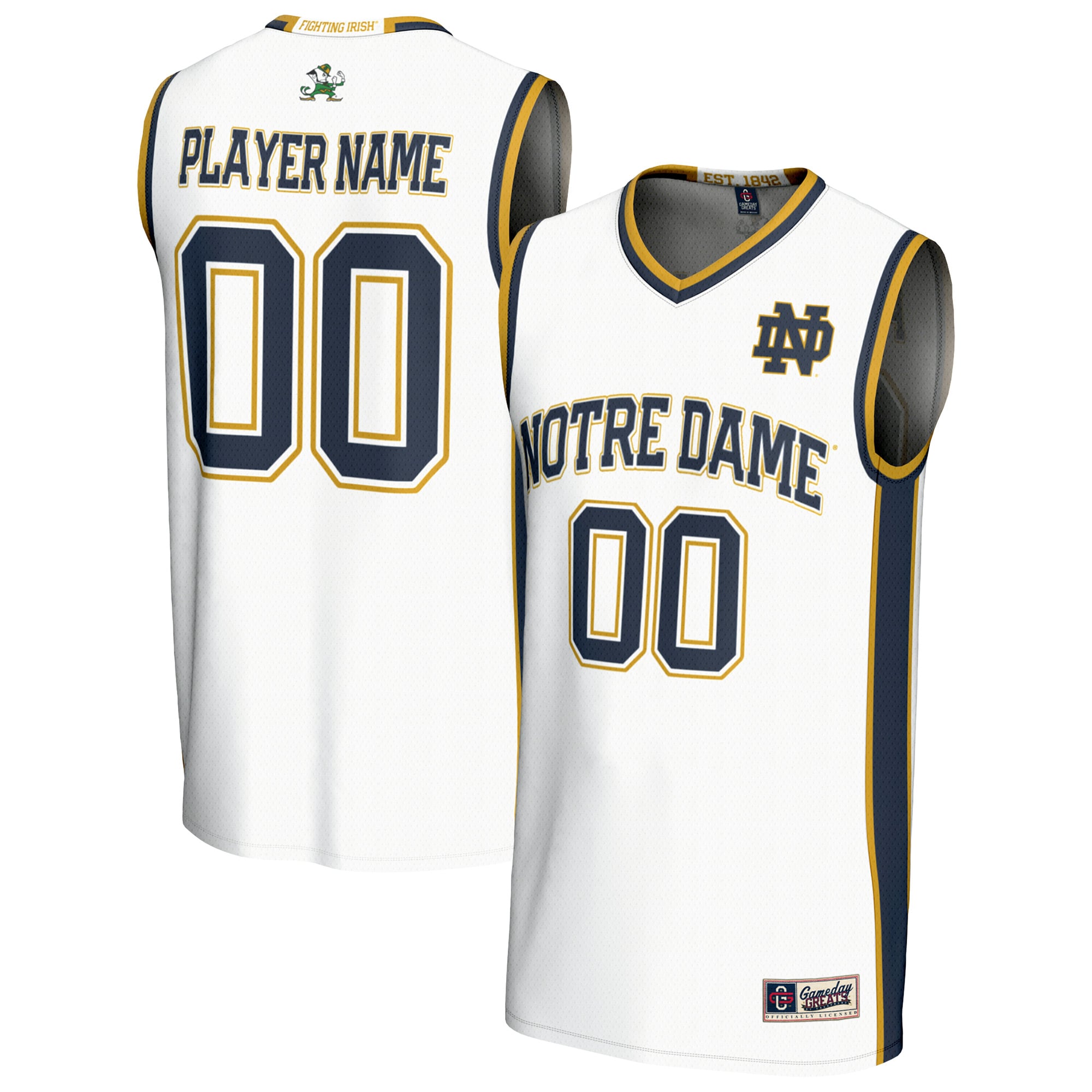 NIL Pick- Basketball Notre Dame Fighting Irish Player Jersey White NCAA College Basketball Fan Wear NIL Pick- Basketball