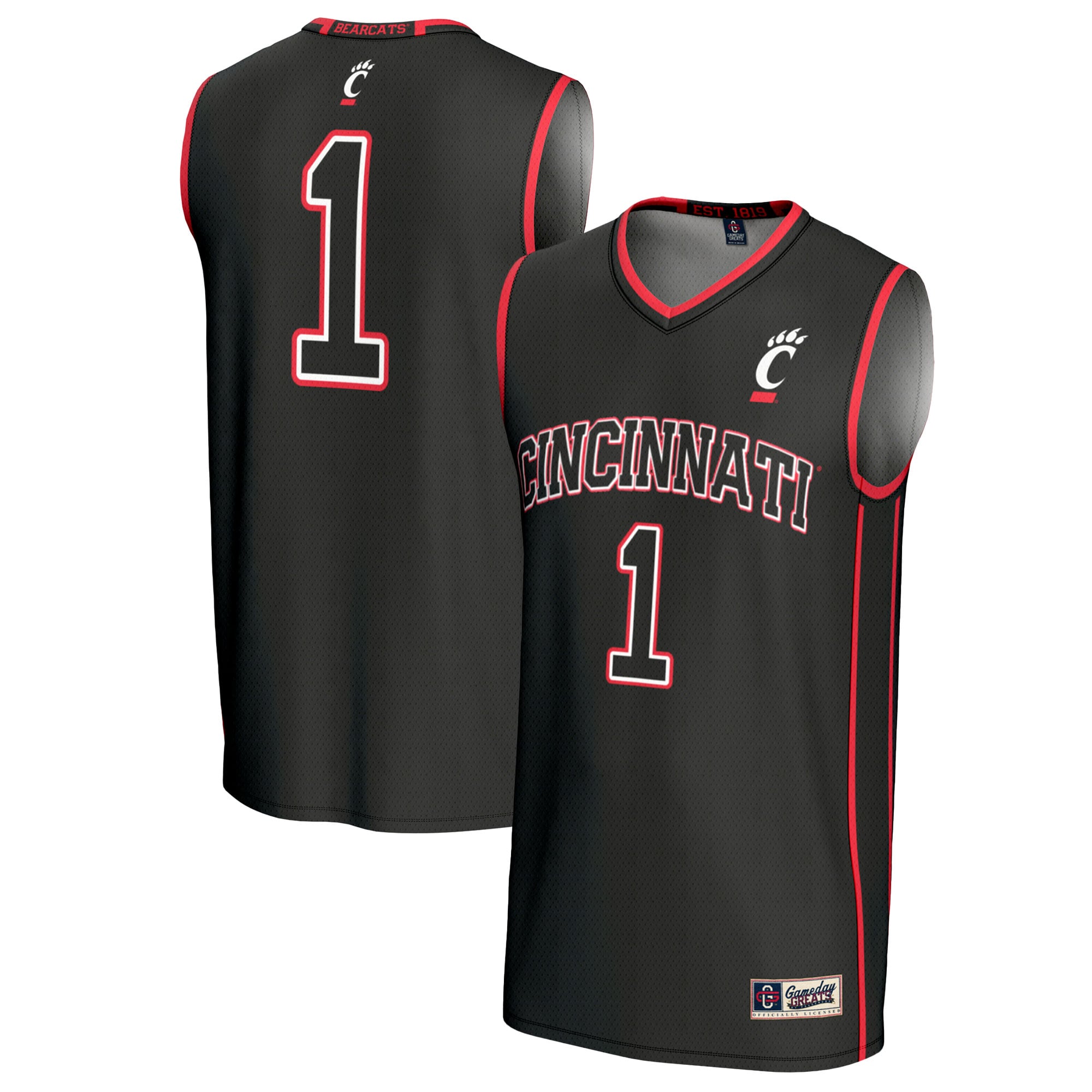 Featherweight Modern Cincinnati Bearcats Jersey No.1 Black NCAA College Soccer Fan Wear