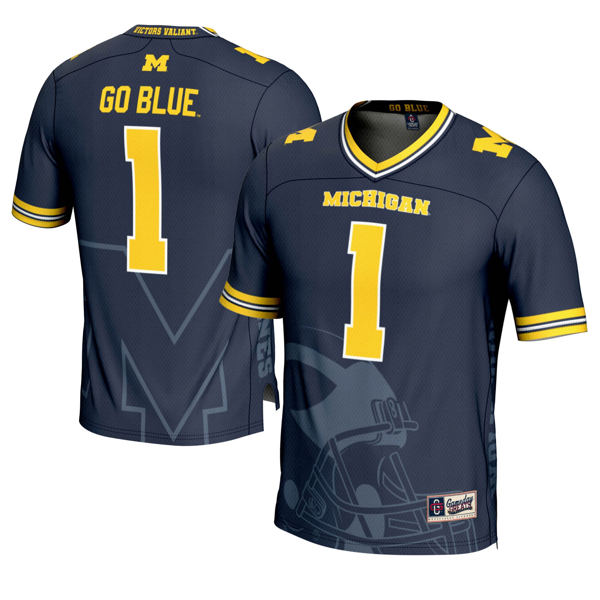 Print Modern Michigan Wolverines Jersey No.1 Navy NCAA College Football Fan Wear