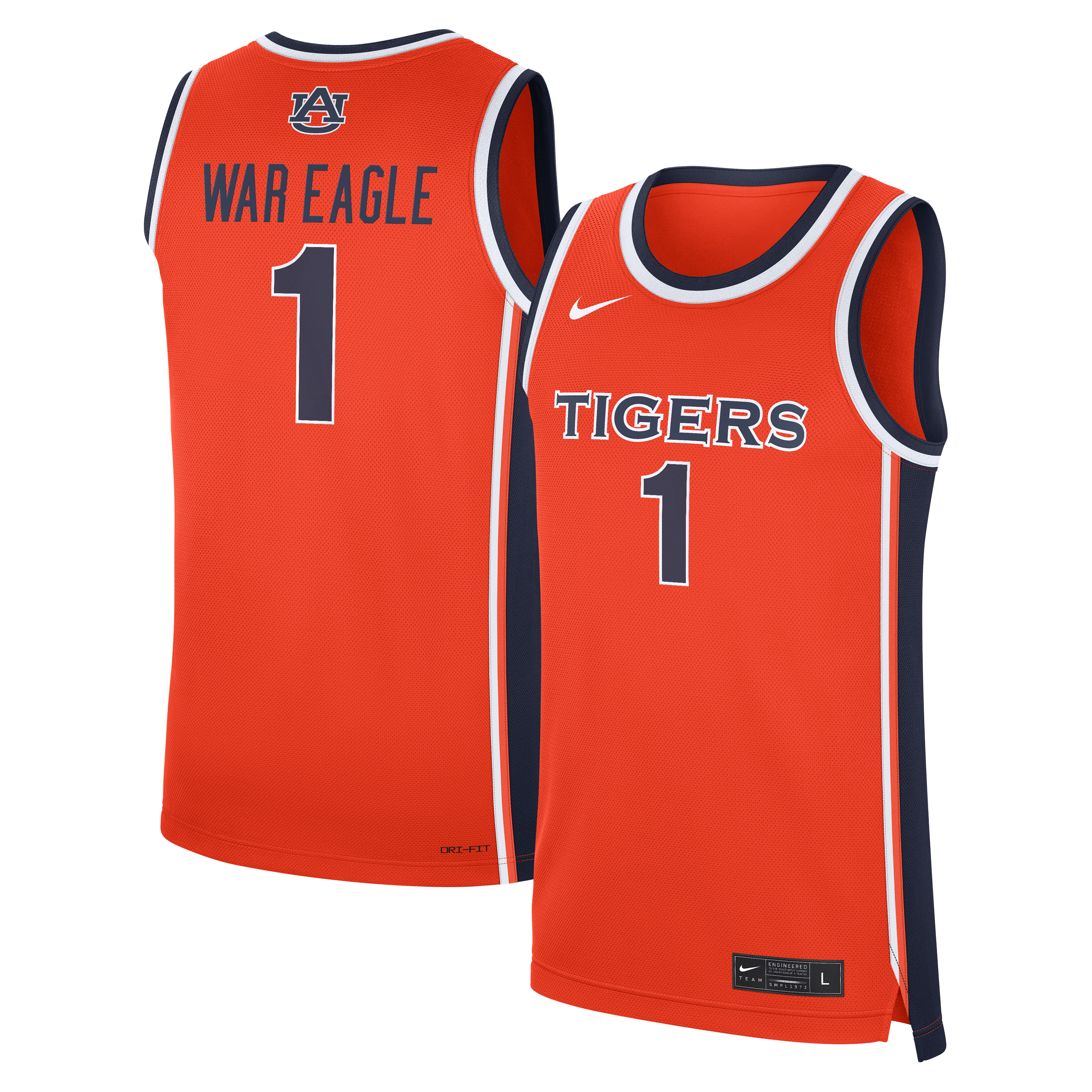 War Eagle Heritage Auburn Tigers Jersey No.1 Orange NCAA College Basketball Fan Wear