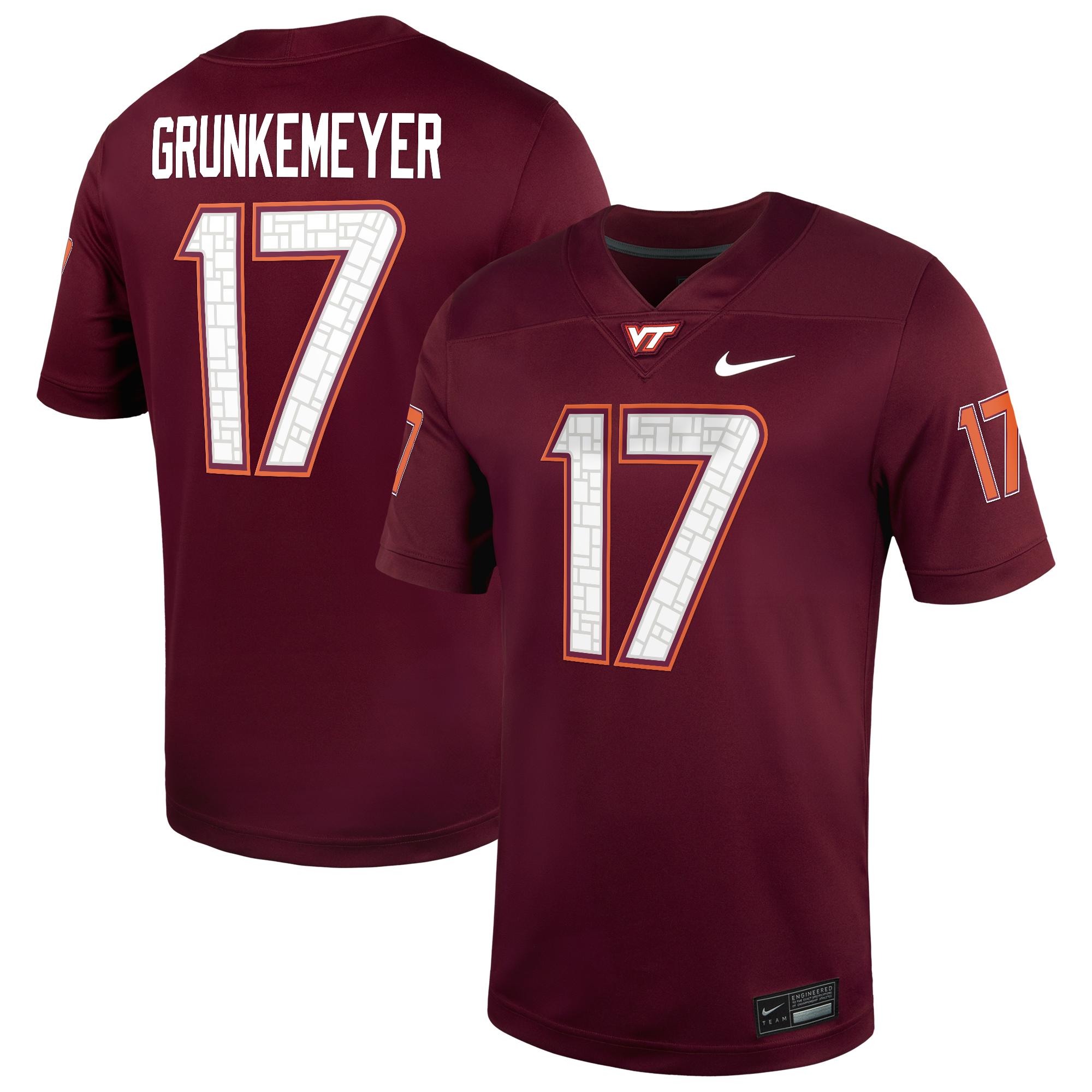 Ethan Grunkemeyer Virginia Tech Hokies Game Jersey Maroon NCAA College Football Fan Wear