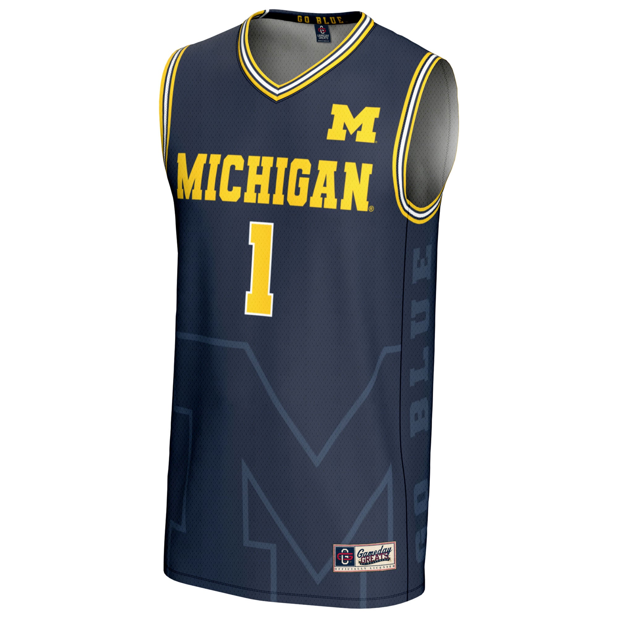 Print Basketball Fashion Michigan Wolverines Game Jersey No.1 Navy NCAA College Basketball Fan Wear
