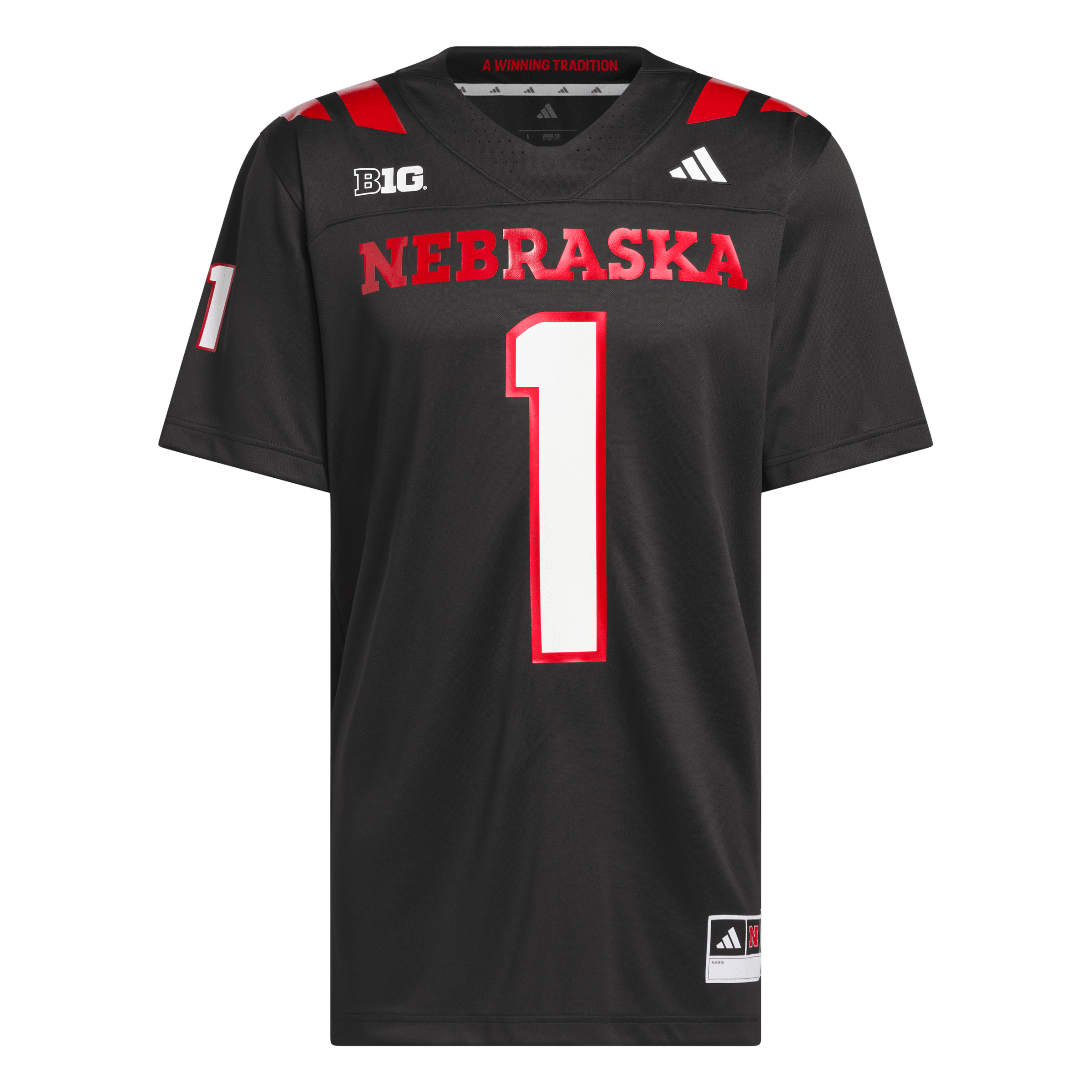 Our Red Burns Nebraska Huskers Jersey No.1 Black NCAA College Football Fan Wear Our Red Burns