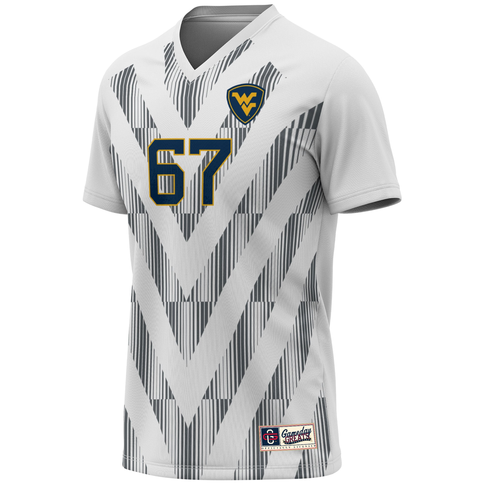 Soccer Fashion West Virginia Mountaineers Game Jersey No.67 White NCAA College Soccer Fan Wear Soccer Fashion