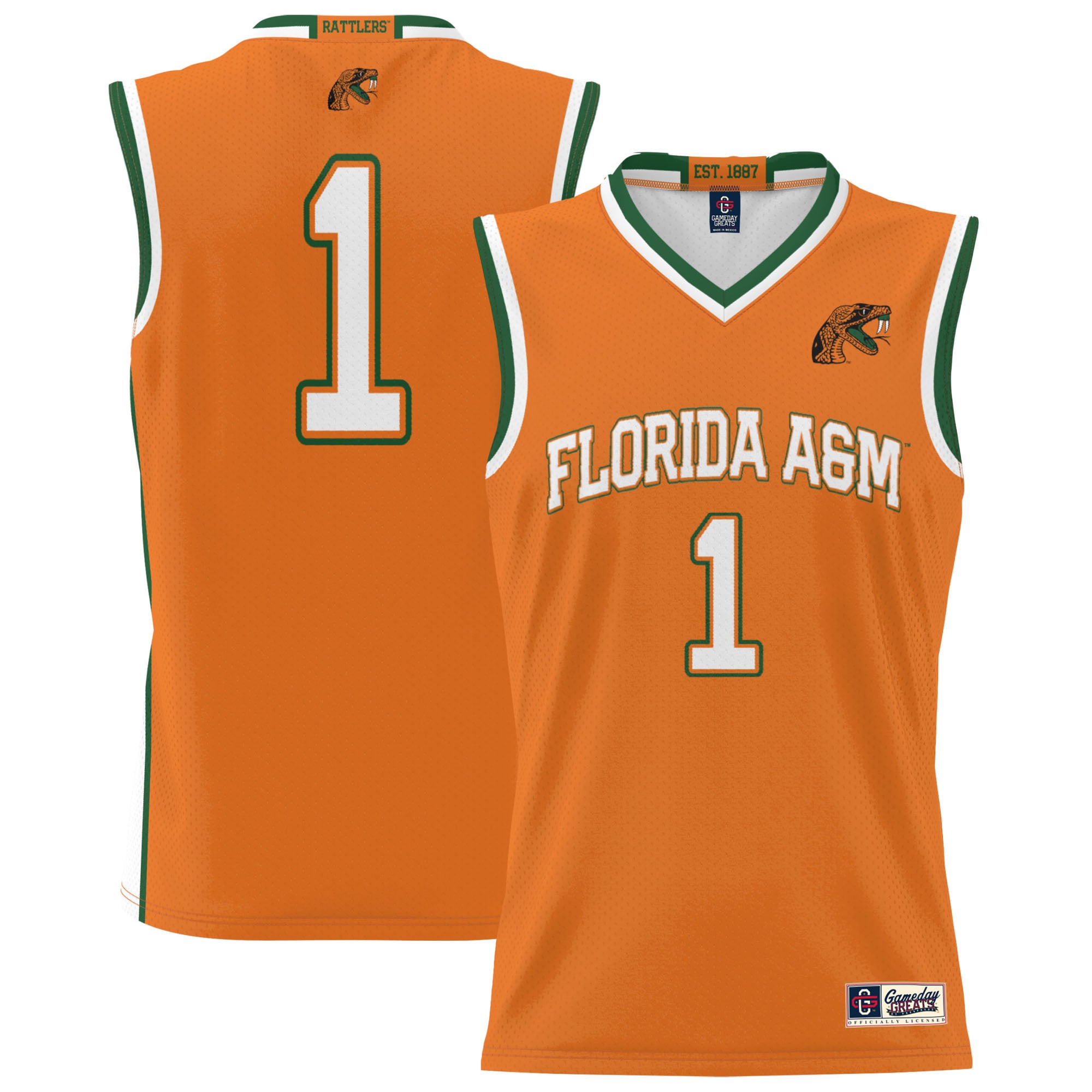 Basketball Florida A&M Rattlers Game Jersey No.1 Orange NCAA College Basketball Fan Wear Basketball