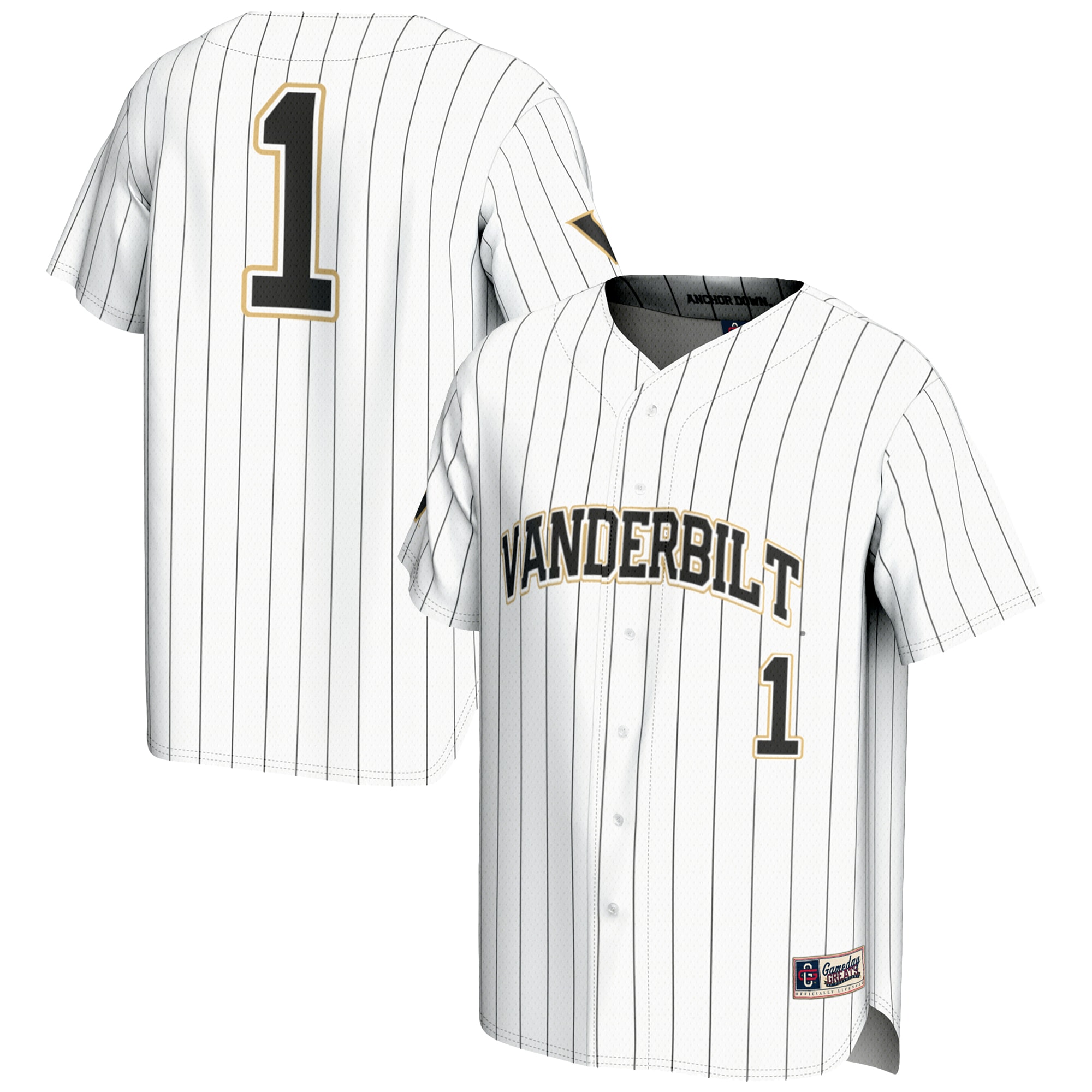 Baseball Vanderbilt Commodores Game Jersey No.1 White NCAA College Baseball Fan Wear