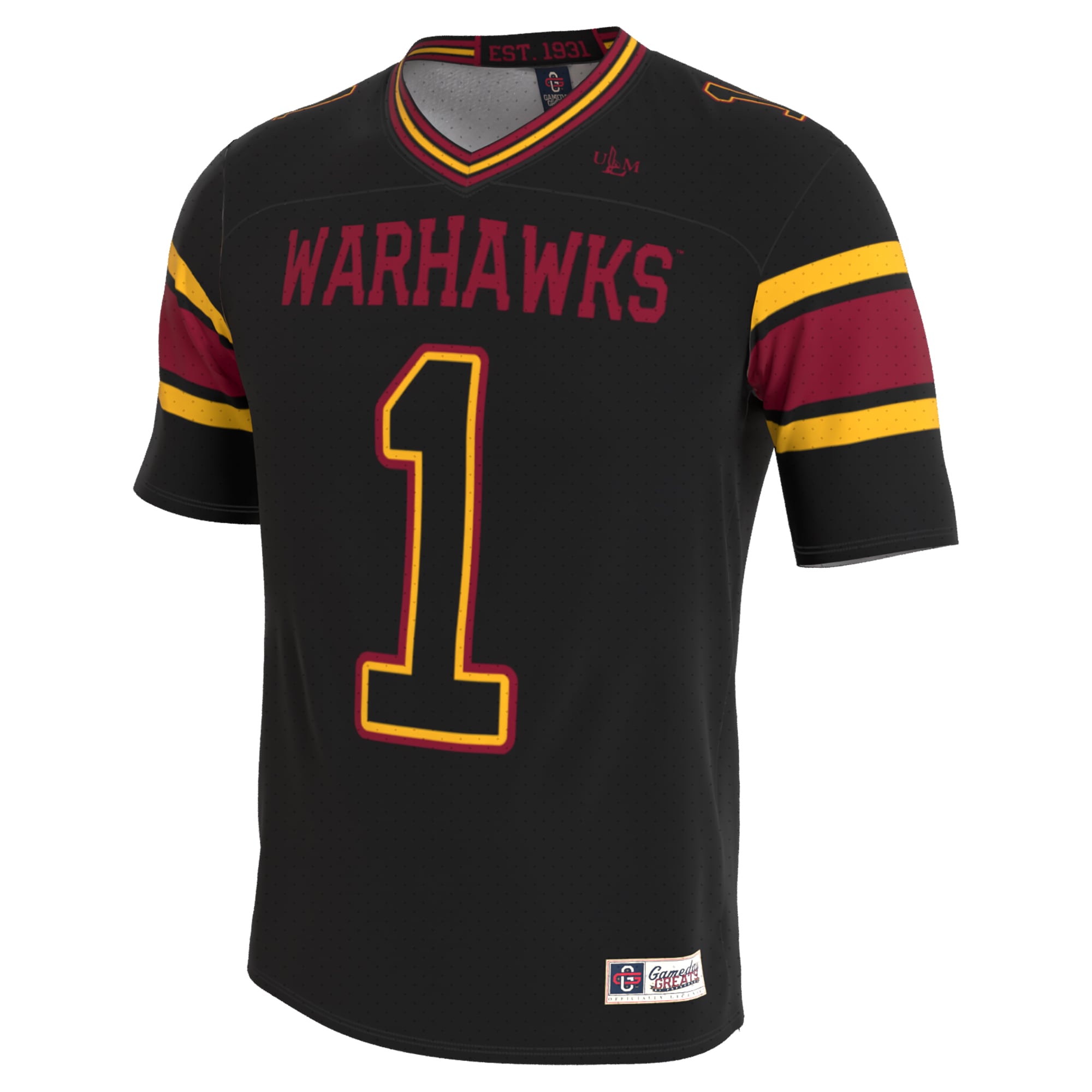 Black Collegiate Blackout ULM Warhawks Game Jersey Black NCAA College Football Fan Wear Black Collegiate Blackout