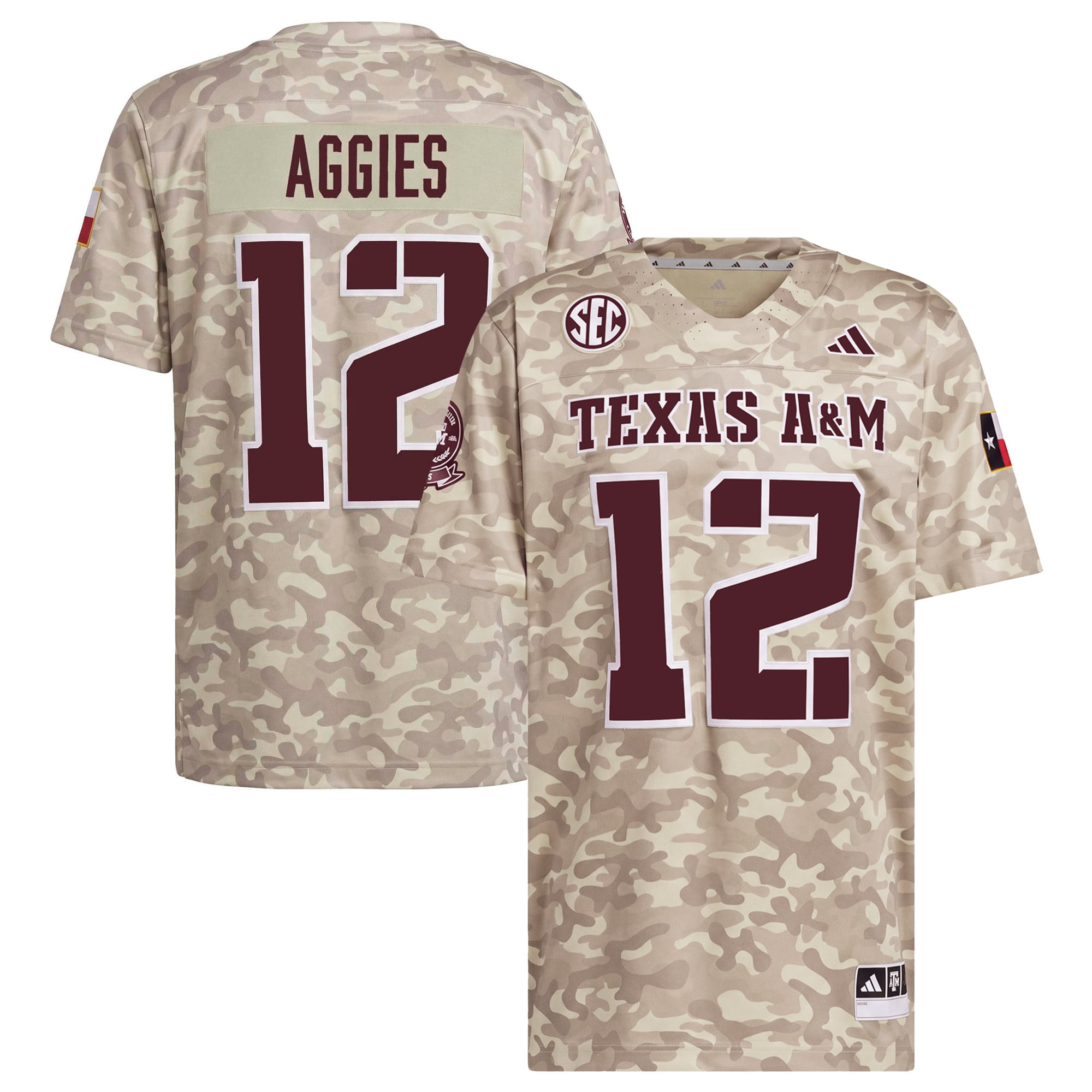 Beige Tactical Honor Texas A&M Aggies Jersey No.12 NCAA College Football Fan Wear