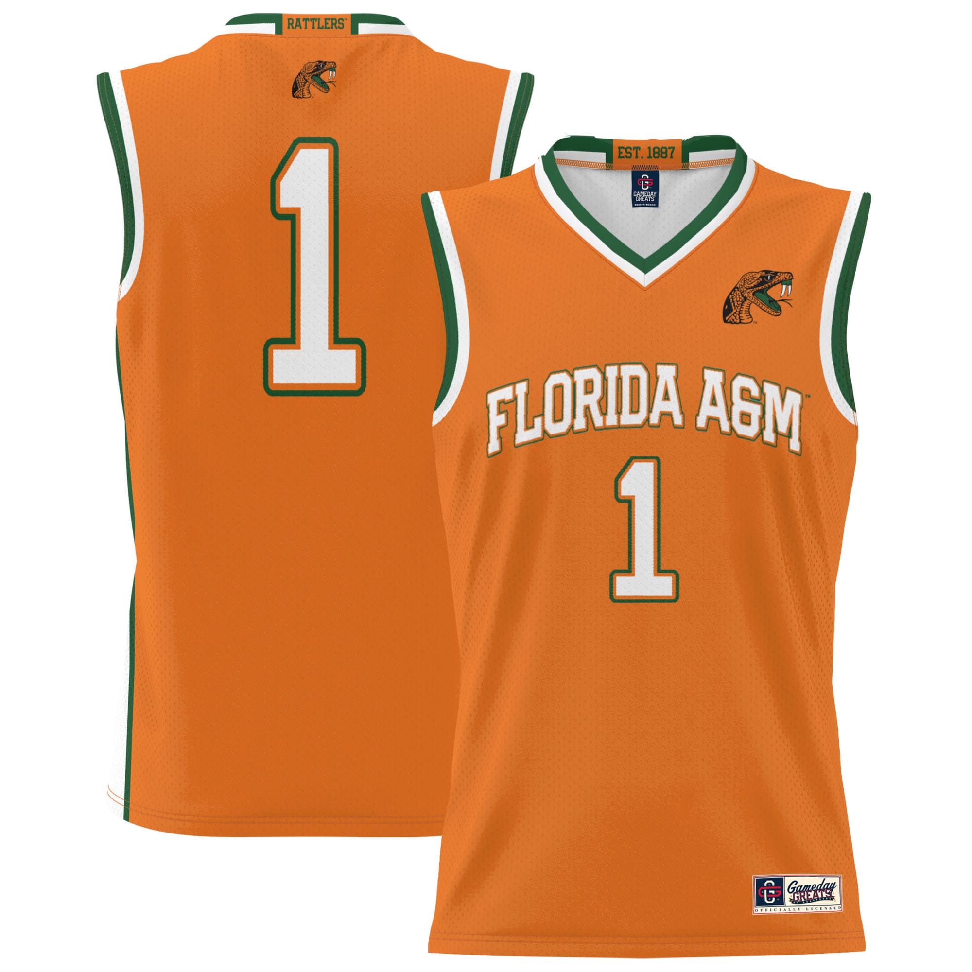 Basketball Florida A&M Rattlers Game Jersey No.1 Orange NCAA College Basketball Fan Wear
