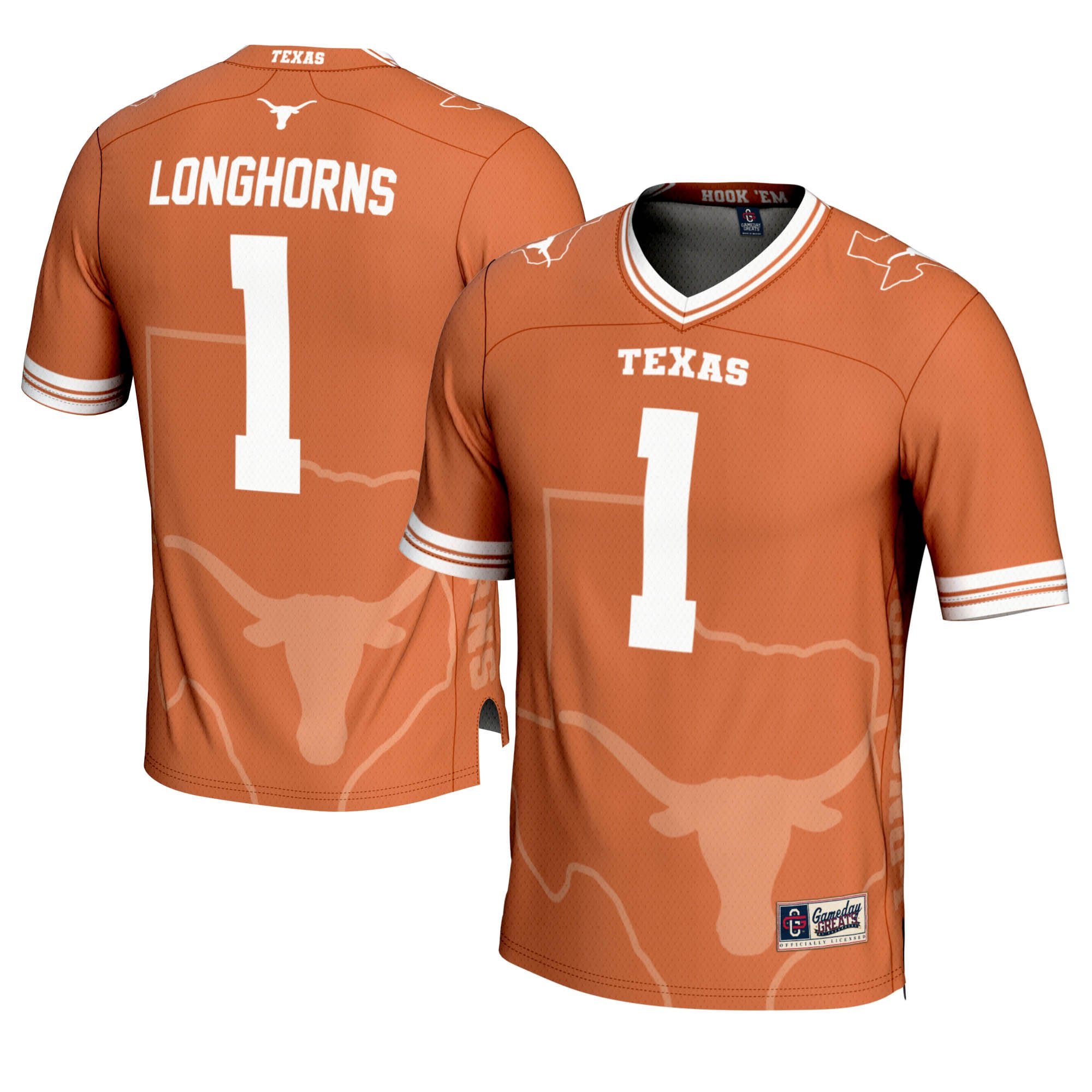 Orange Iconic Print Texas Longhorns Jersey No.1 Orange NCAA College Football Fan Wear