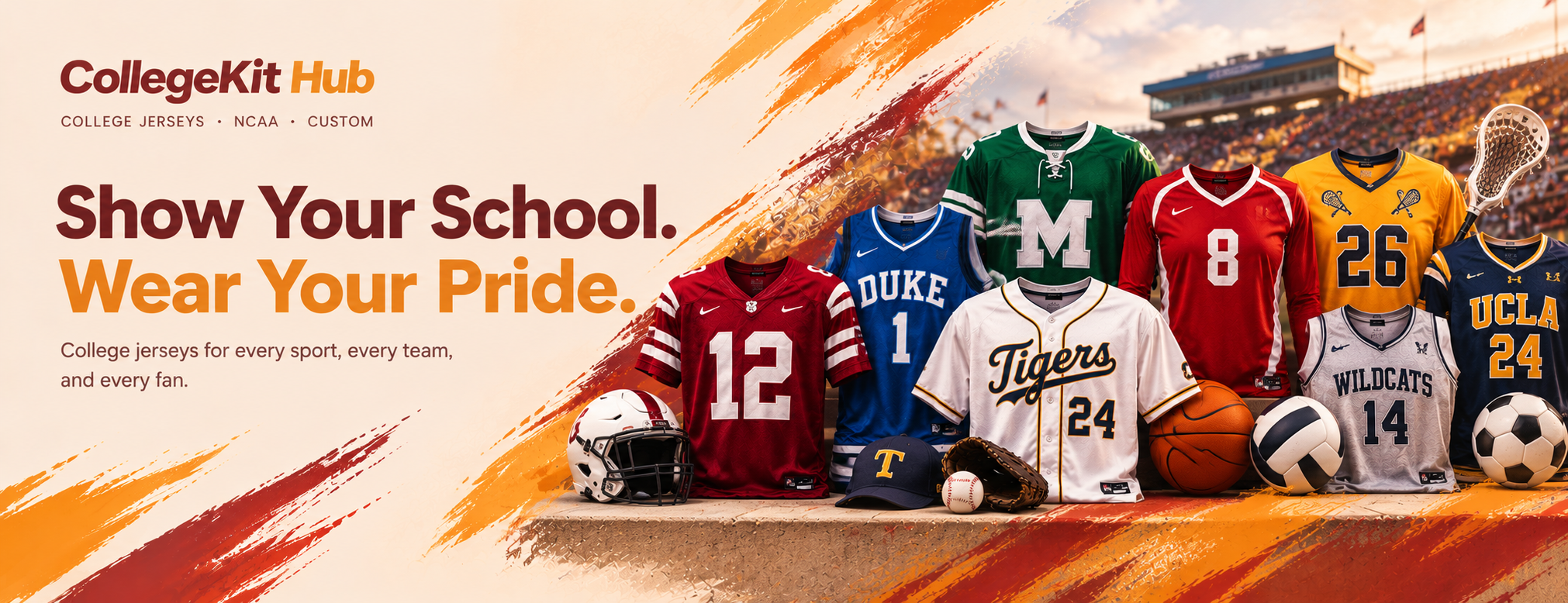 CollegeKit Hub college football jerseys for game day, featuring college team colors, football fan apparel, and university-inspired sportswear for American college football fans.