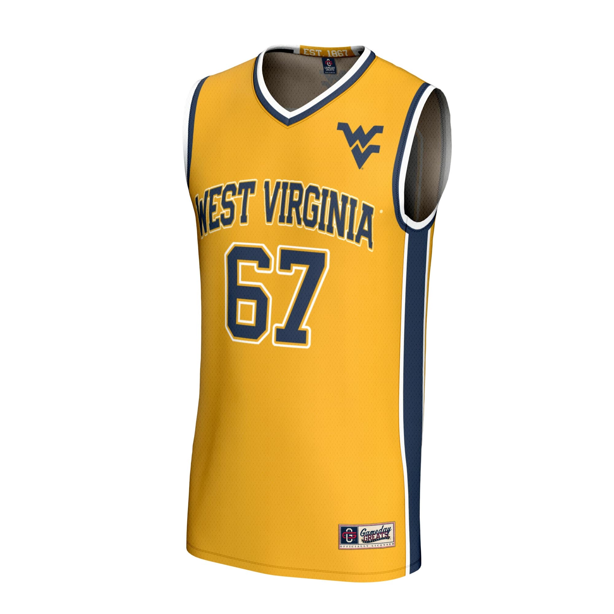 Collegiate Basketball Fashion West Virginia Mountaineers Game Jersey Gold NCAA College Basketball Fan Wear