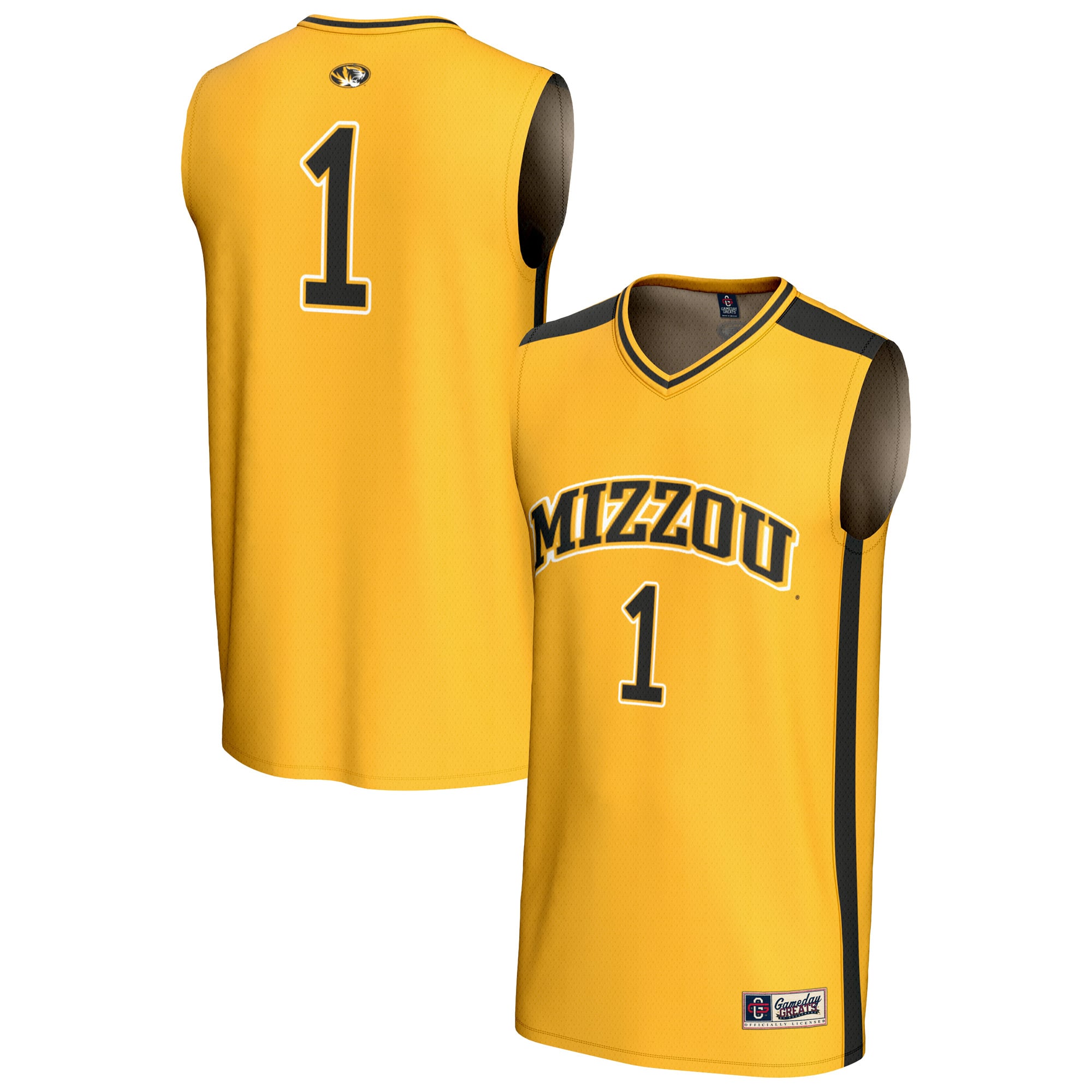 Collegiate Fashion Missouri Tigers Game Jersey No.1 Gold NCAA College Basketball Fan Wear
