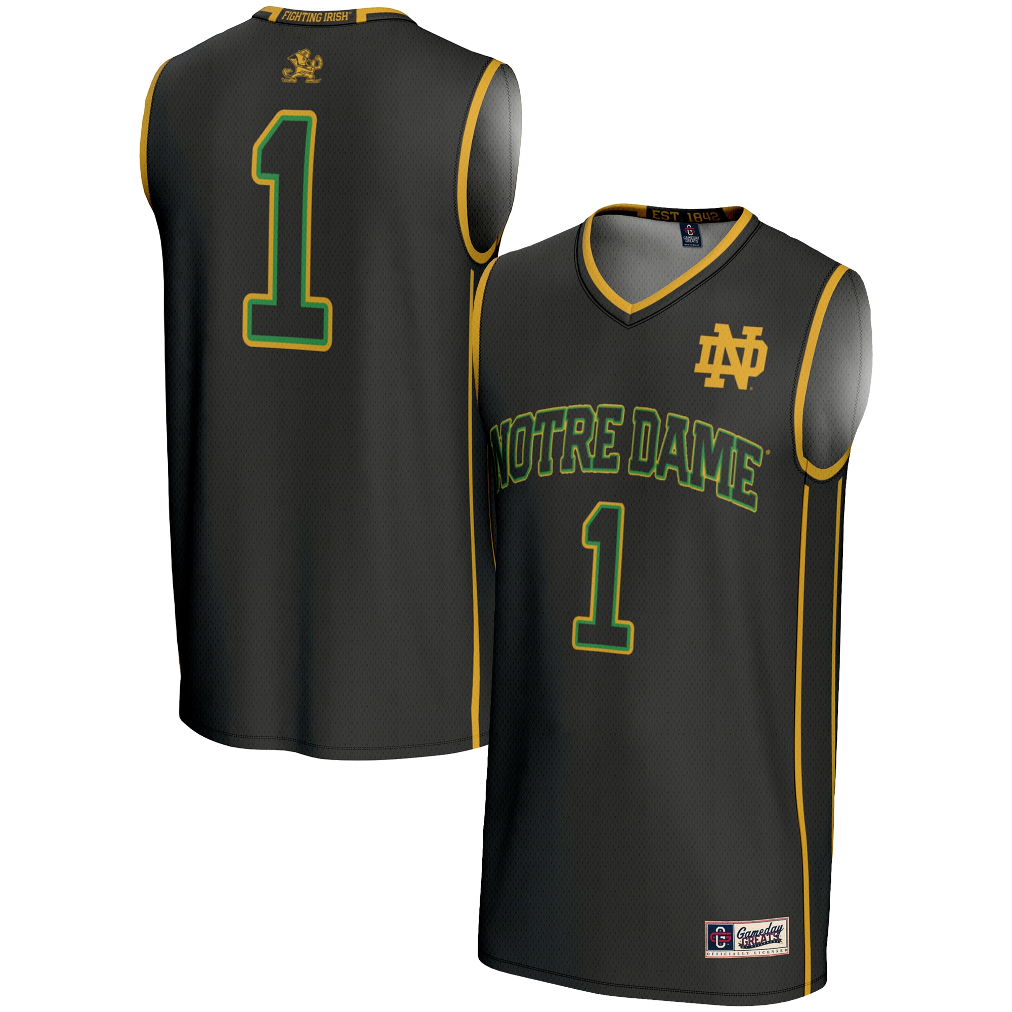 Basketball Notre Dame Fighting Irish Game Jersey Black NCAA College Basketball Fan Wear Basketball