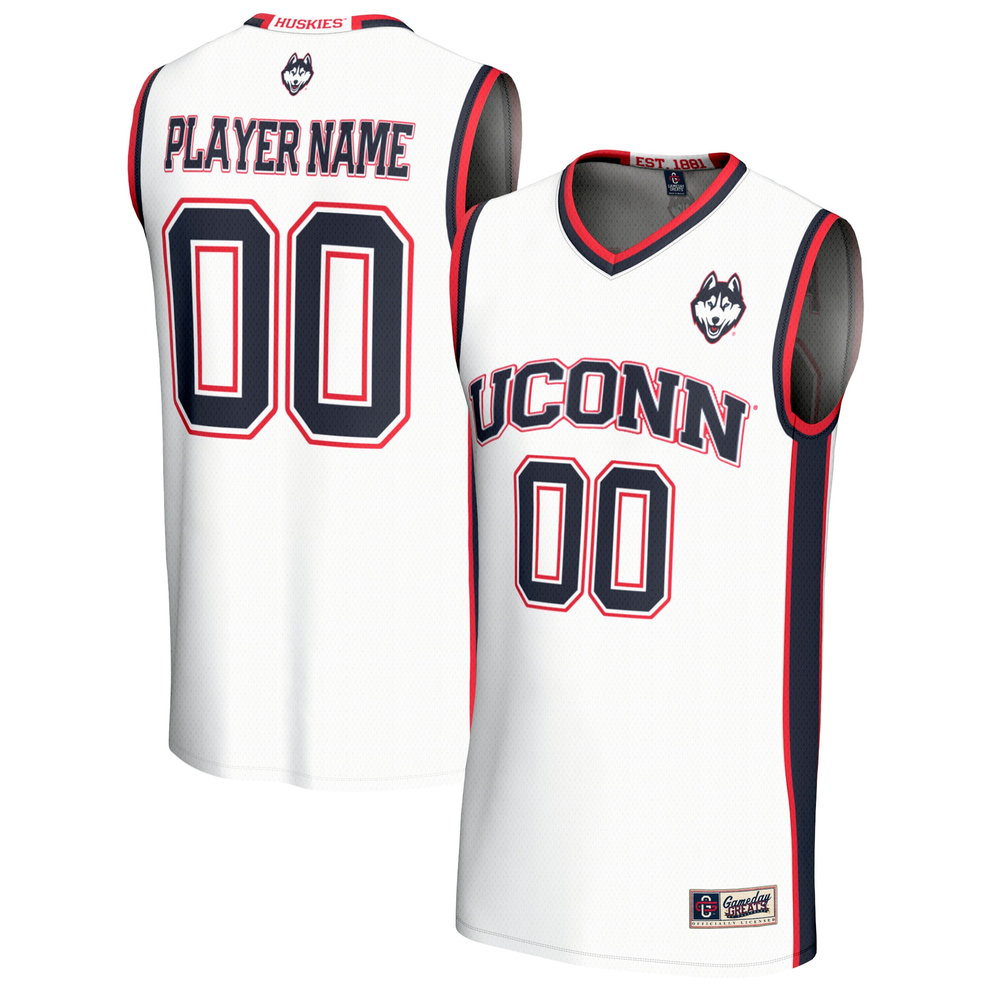 Collegiate Basketball NIL UConn Huskies Player Jersey White NCAA College Basketball Fan Wear Collegiate Basketball NIL