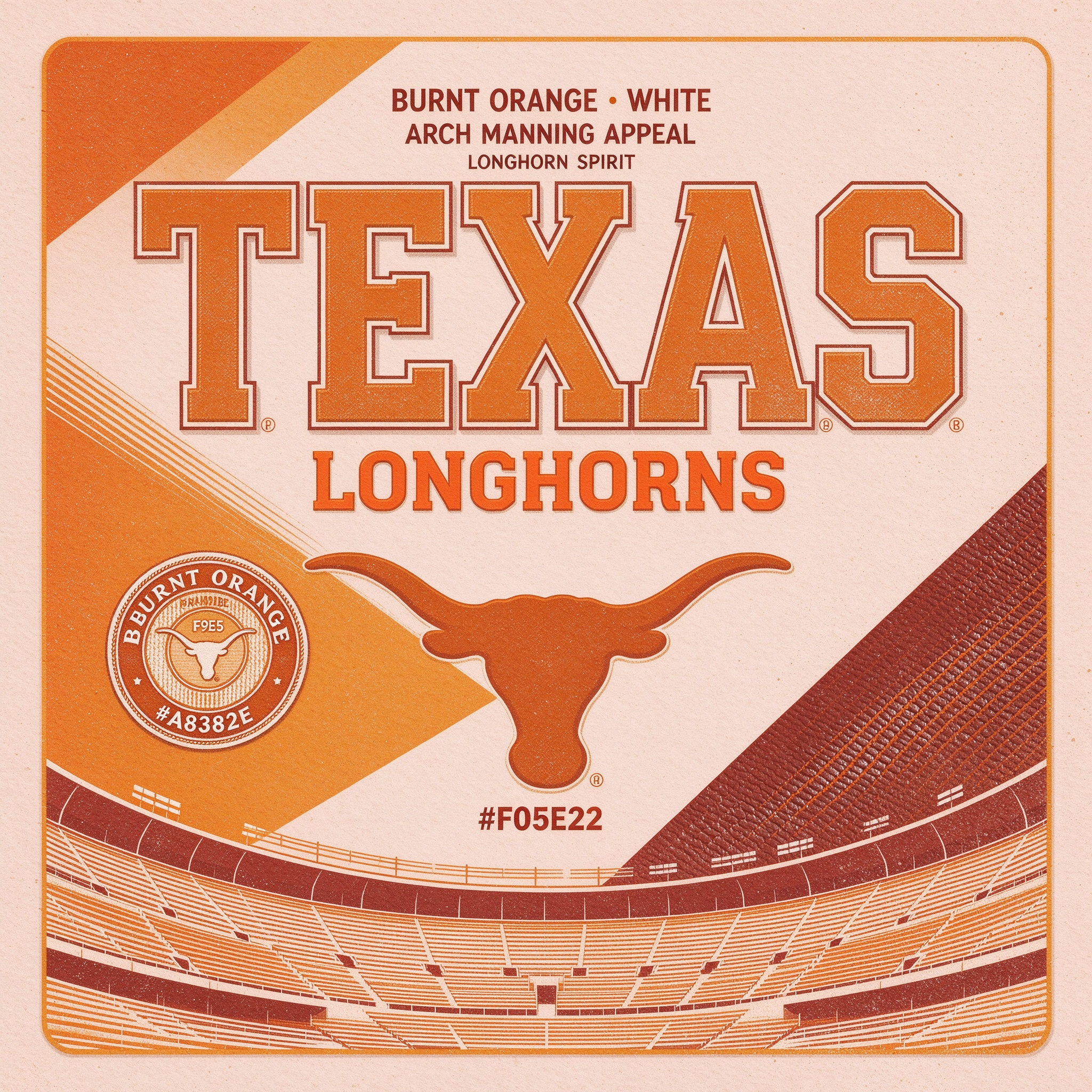 NCAA Texas Longhorns category card, original longhorn silhouette design, Arch Manning fan gear collection banner, burnt orange and white college sports merchandise, CollegeKit Hub