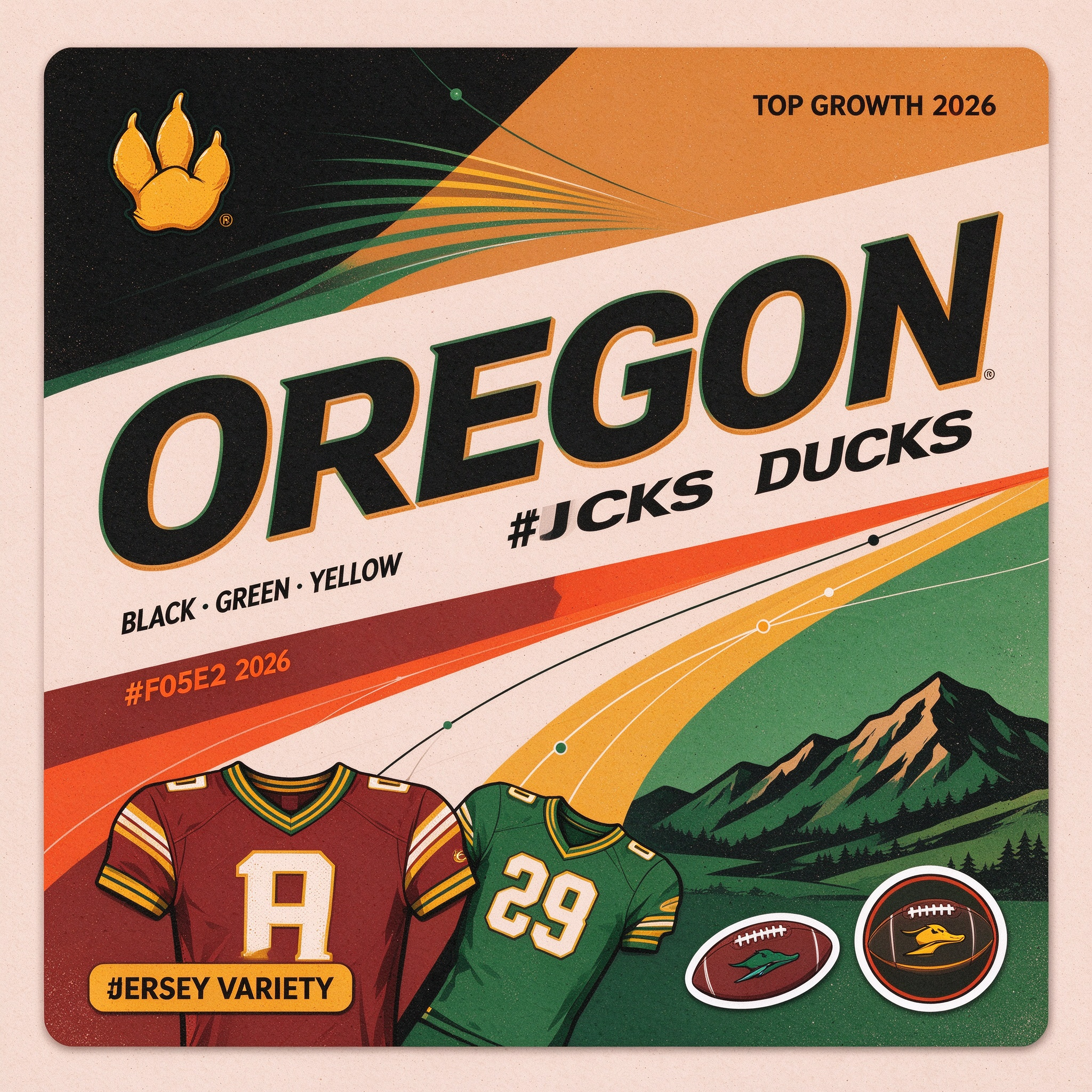 Oregon Ducks NCAA category card, original duck speed graphic artwork, multi-color college fan gear collection cover, Oregon sports apparel, CollegeKit Hub