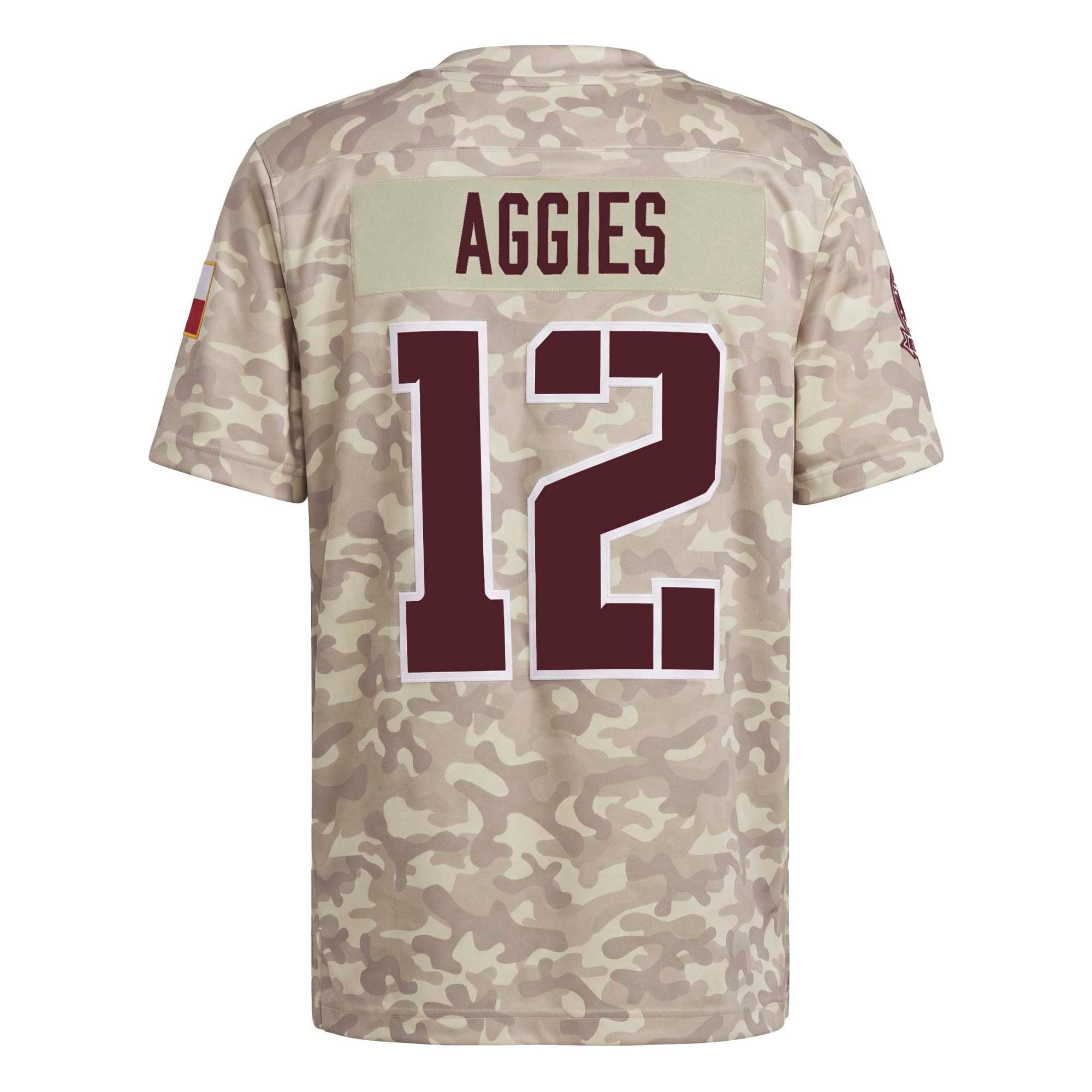 Beige Honor Support Texas A&M Aggies Jersey No.12 NCAA College Football Fan Wear