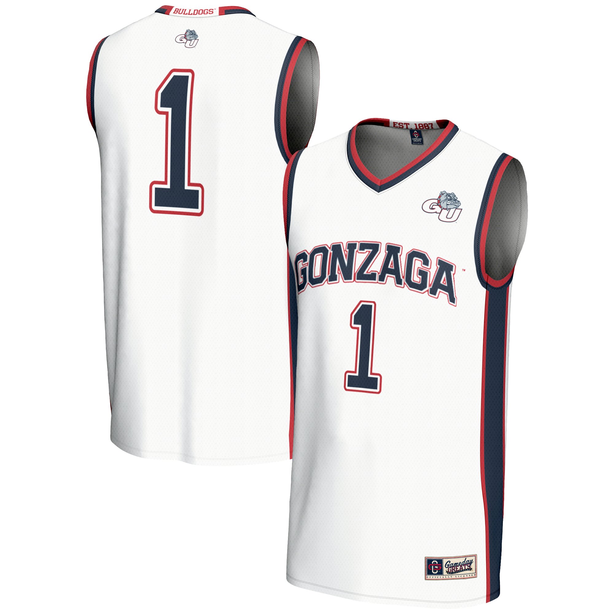 Featherweight Basketball Gonzaga Bulldogs Jersey No.1 White NCAA College Basketball Fan Wear Featherweight Basketball
