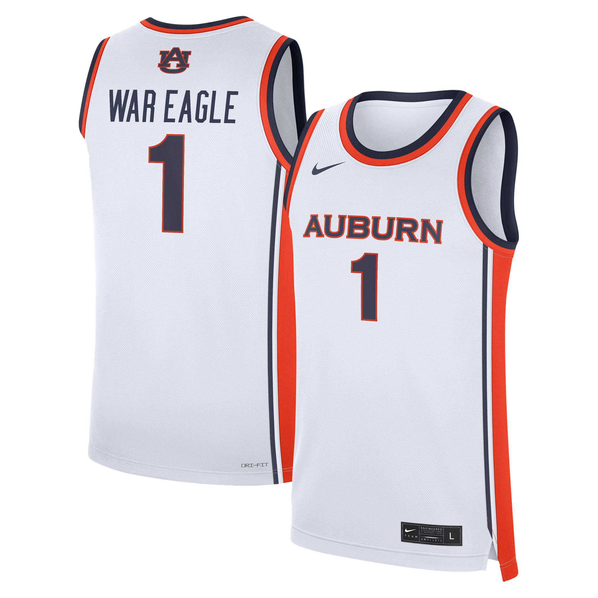War Eagle Basketball Auburn Tigers Replica Jersey No.1 White NCAA College Basketball Fan Wear War Eagle Basketball