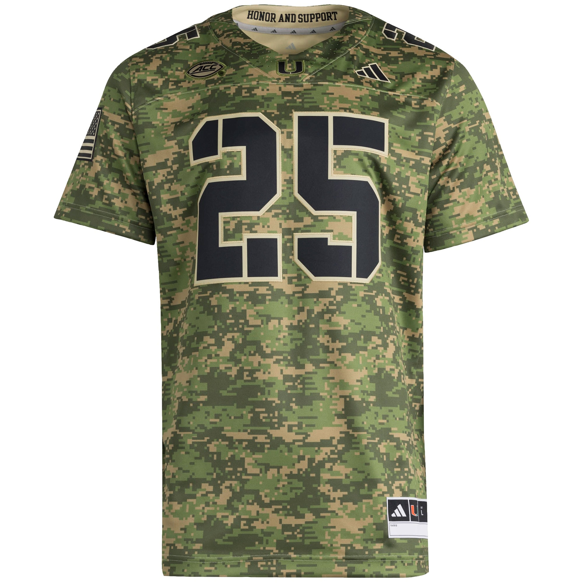 Honor Support Strategy Miami Hurricanes Jersey Camo NCAA College Football Fan Wear