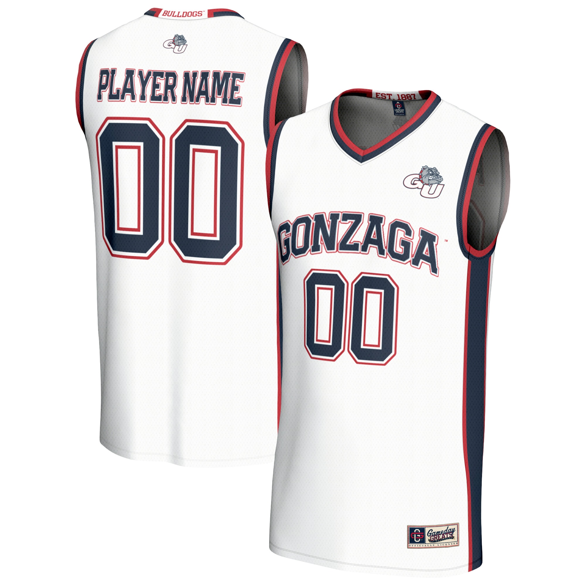 Collegiate Basketball NIL Gonzaga Bulldogs Player Jersey White NCAA College Basketball Fan Wear Collegiate Basketball NIL