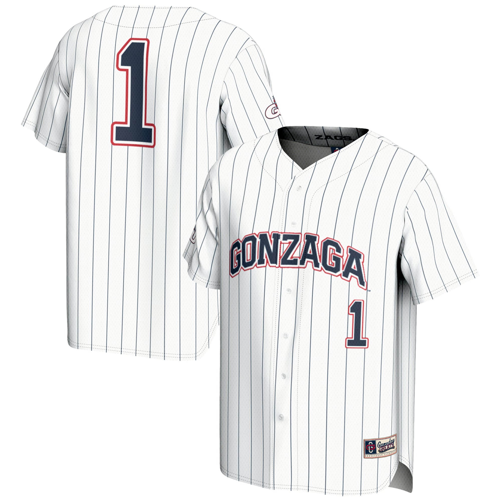 Ultra-Light Baseball Gonzaga Bulldogs Jersey No.1 White NCAA College Baseball Fan Wear
