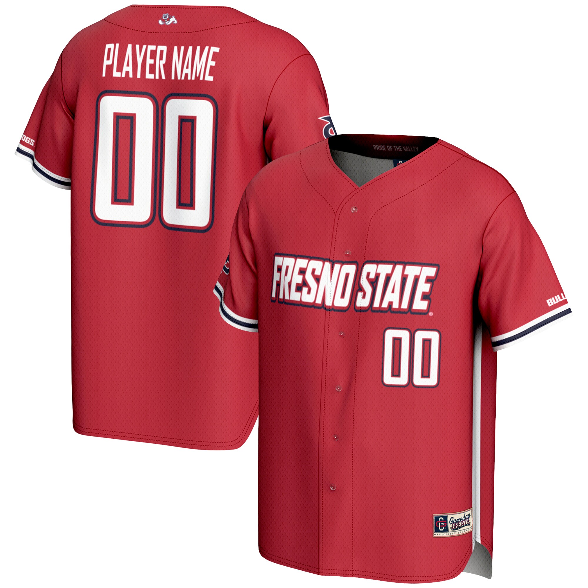 NIL Pick- Baseball Fresno State Bulldogs Player Jersey Red NCAA College Baseball Fan Wear NIL Pick- Baseball