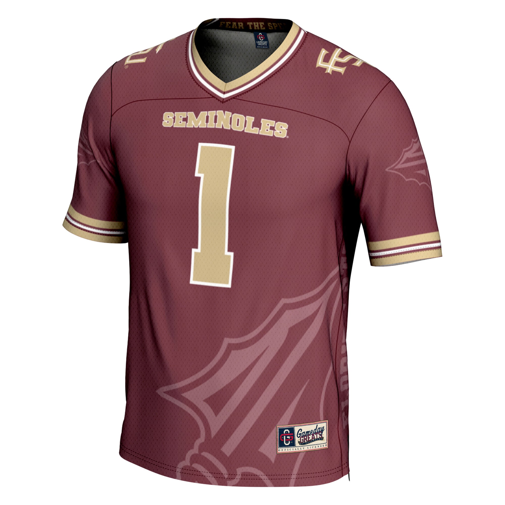 Garnet Print Fashion Florida State Seminoles Game Jersey No.1 Garnet NCAA College Football Fan Wear Garnet Print Fashion