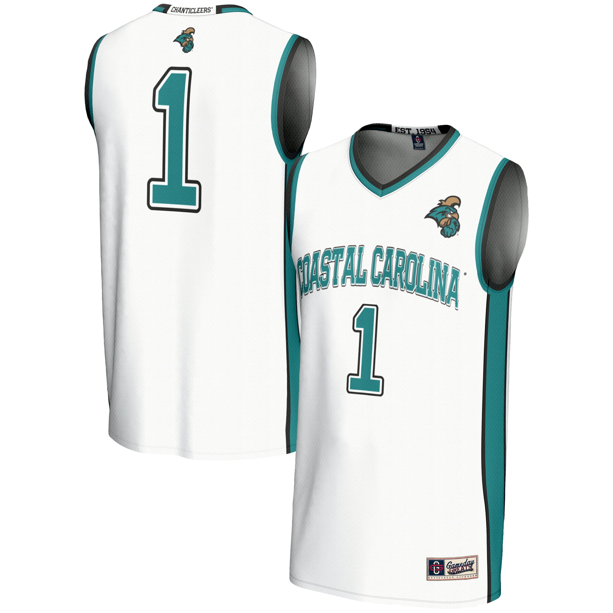 Basketball Coastal Carolina Chanticleers Game Jersey No.1 White NCAA College Basketball Fan Wear