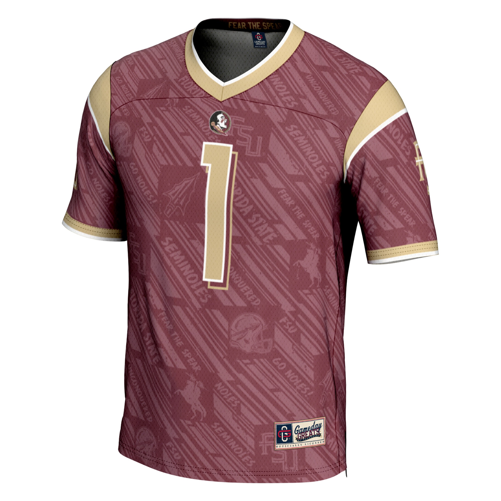 Garnet Highlight Print Florida State Seminoles Game Jersey No.1 Garnet NCAA College Football Fan Wear