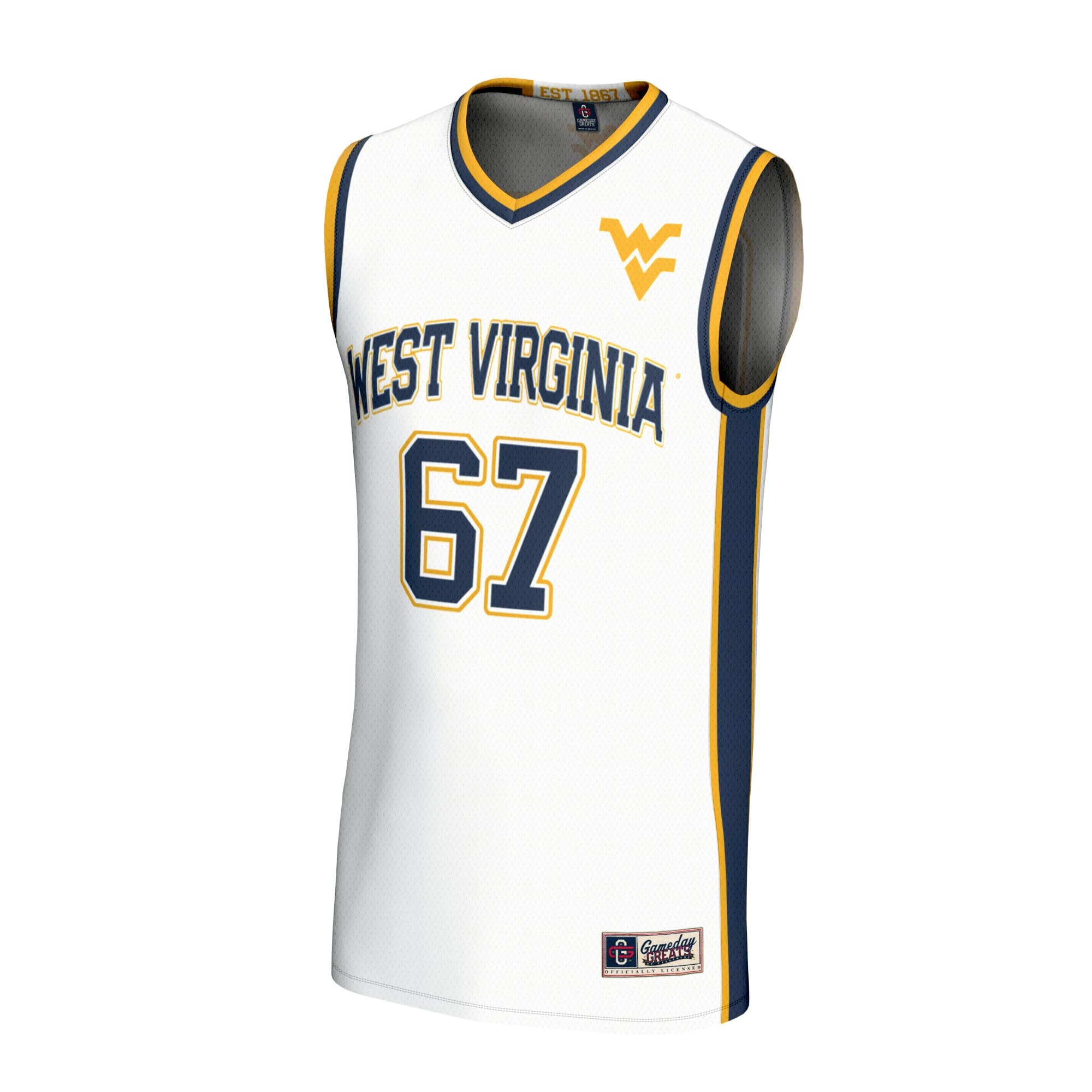 White Collegiate Basketball West Virginia Mountaineers Game Jersey White NCAA College Basketball Fan Wear White Collegiate Basketball